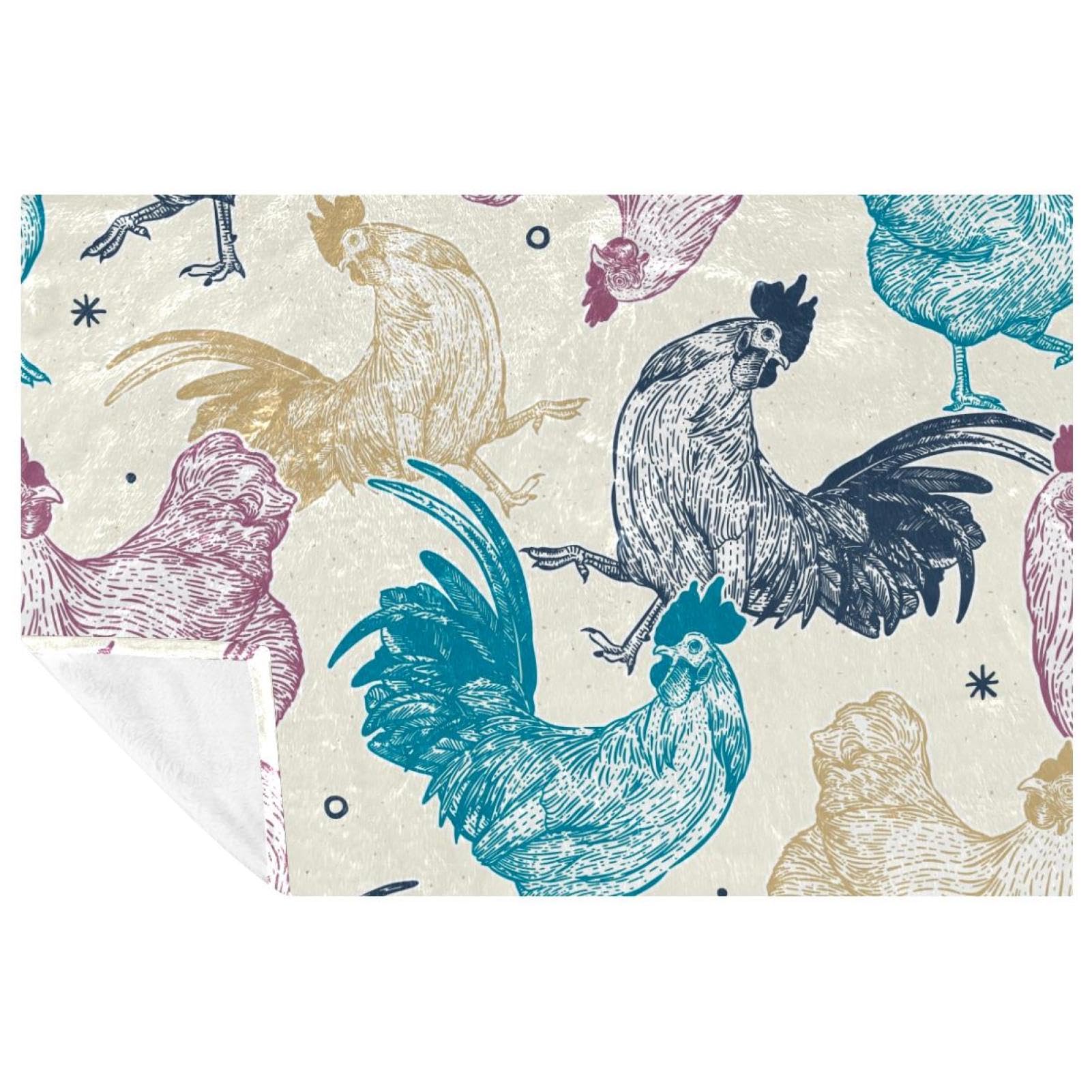 Couverture motif poulets doux chaud pour lit canapé pique-nique camping 150x100