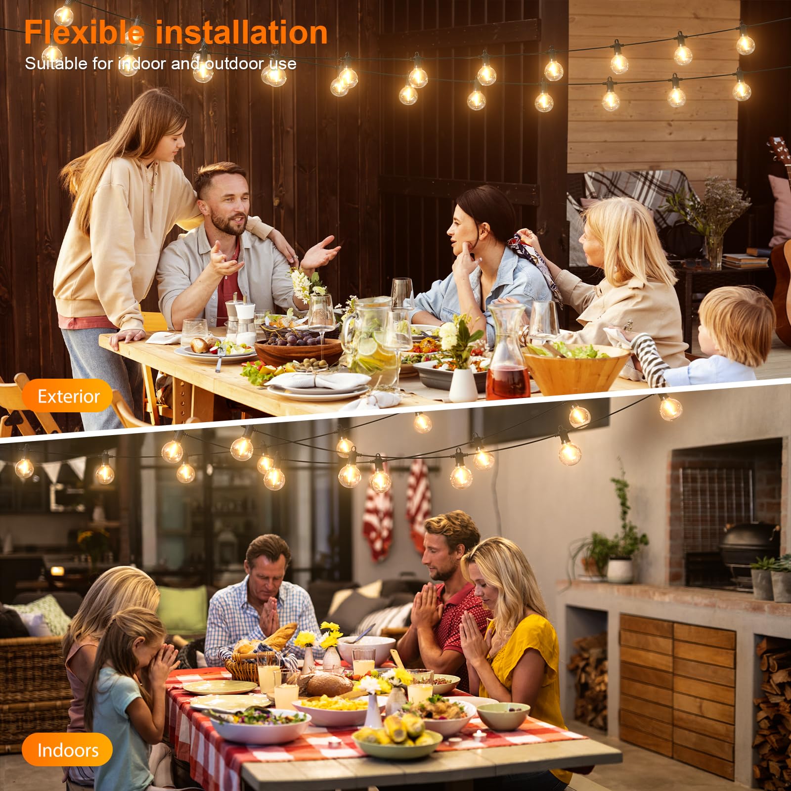 Kawaya Guirlande lumineuse solaire d'extérieur avec charge USB, étanche, 10 m, 15 + 1 ampoules incassables pour jardin, tonnelle, pergola, terrasse, balcon festif