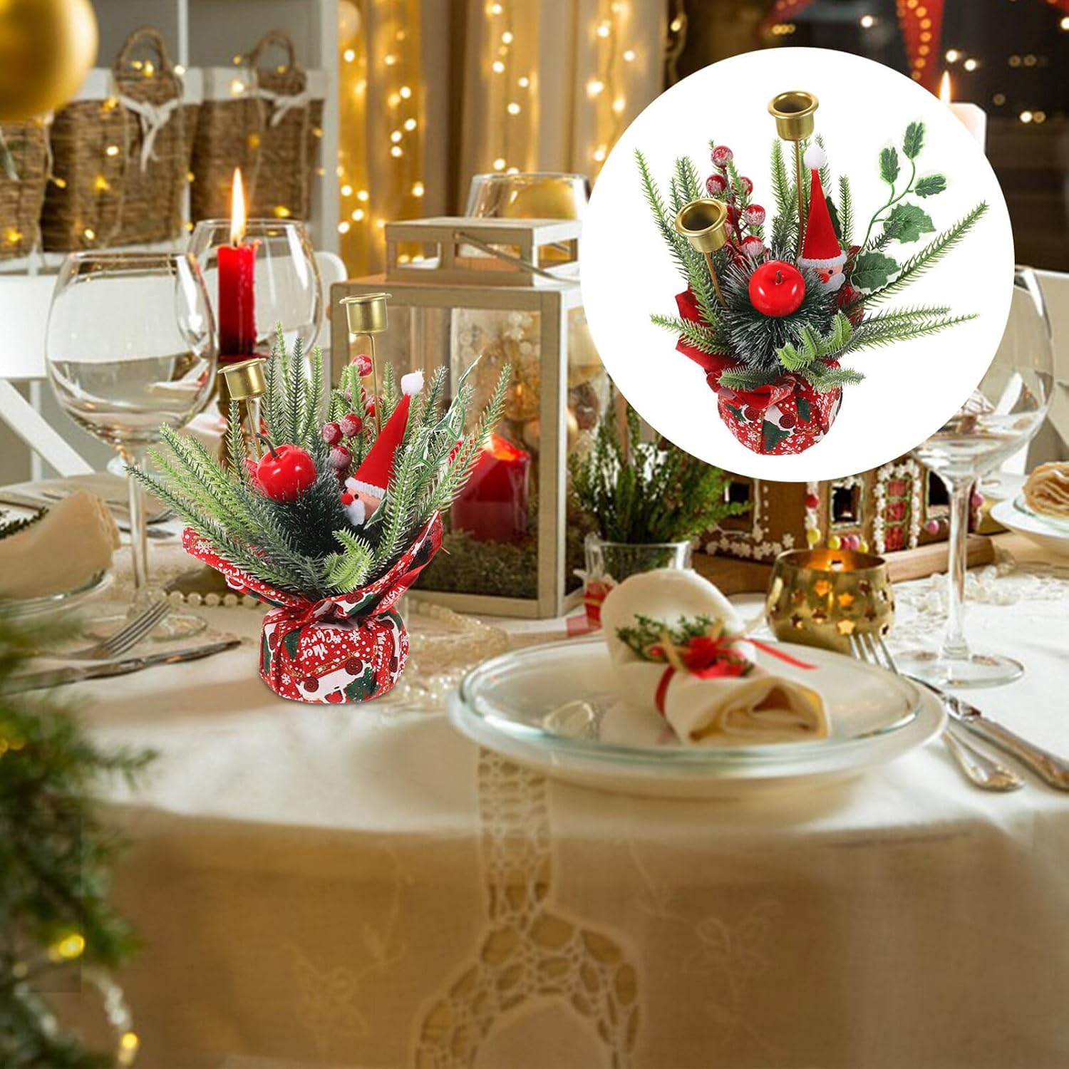 ABOOFAN Christmas Candle Holder Wreath Festive Table Decoration for Home Cafe Elegant Adornment for Holiday Atmosphere Lovely Candleholder for Xmas Parties and Celebrations