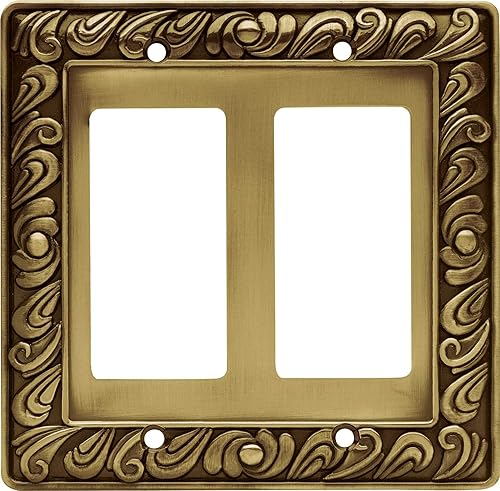 Miniatura 9 de Franklin Brass Paisley (3-Pack) Cubiertas de salida Latón antiguo pulido Placa de pared de 1 banda Placas de interruptor dúplex únicas de protección