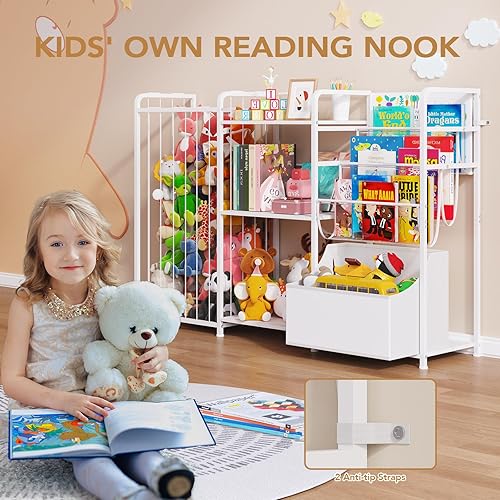 Miniatura 4 de BBLIKE Organizador de almacenamiento de animales de peluche 3 en 1, almacenamiento de juguetes con estantería para niños y soporte grande de