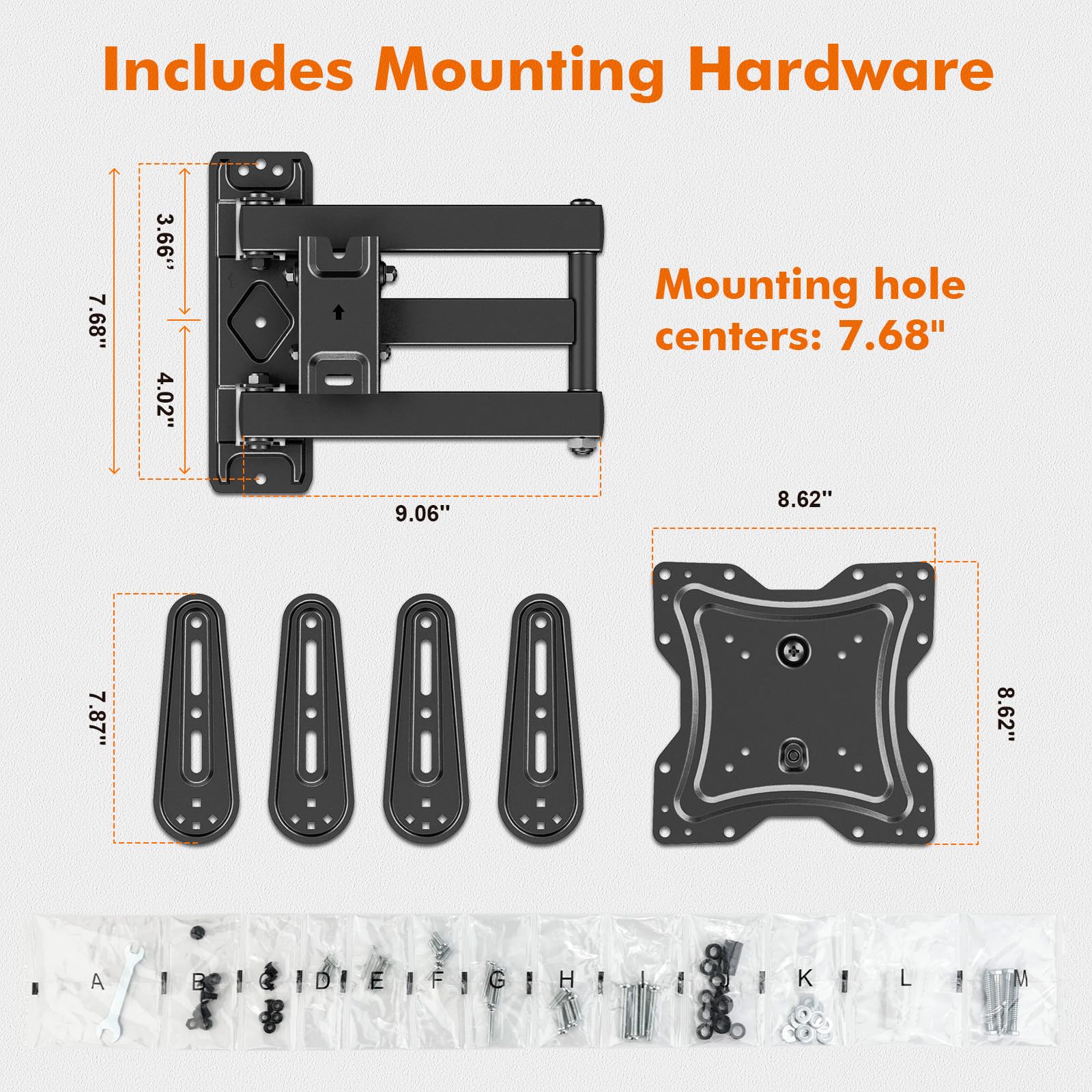 GRIFEMA Support Mural TV 26-65 Pouces - Fixation Murale TV Peut Contenir Jusqu'à 35KG, Accroche Television Mural Orientable (± 90°), Incline (+ 6°, -12°) et Étend, Support Vesa pour TV Plat/Incurvé