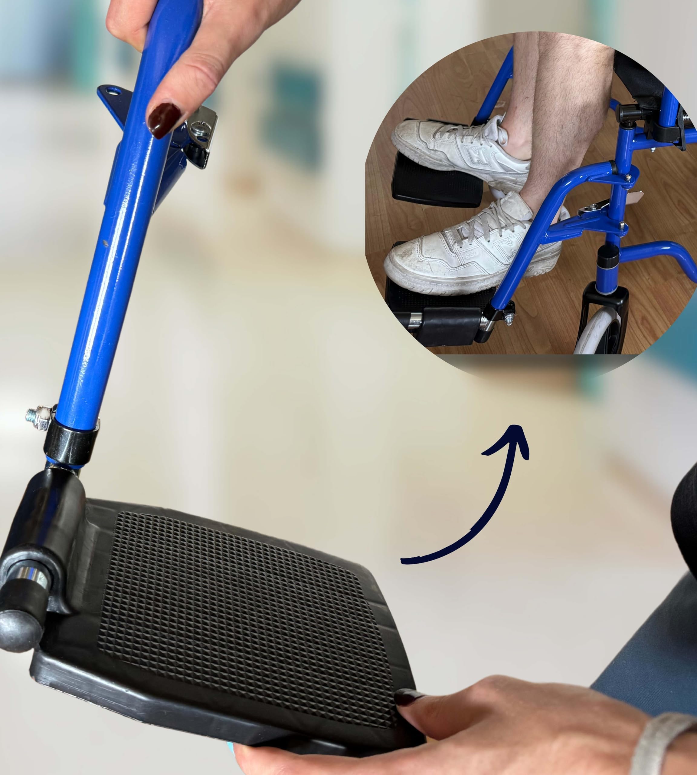 App Life Sedia a Rotelle Pieghevole Leggera Transito per Disabili ed Anziani - Dispositivo Medico di Classe I - Acciaio Leggero con Braccioli, Pedane ribaltabili ed Estraibili Blu