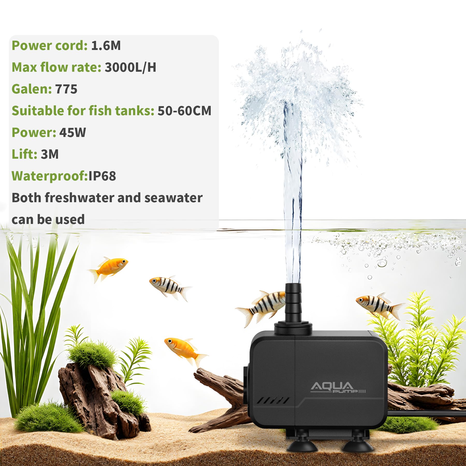 Forever Speed Aquarium Bomba de agua Bomba de estanque ajustable Bombas de buceo 3000L / H para acuario Teich Brunnen Jardín Acuario con 12 luces LED coloridas, Max Förderhöhe 3M
