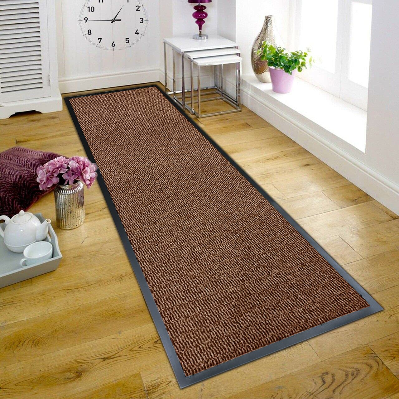 TrendMakers Small BROWN/BLACK Heavy Duty Black PVC Edge Pile Top Rubber Barrier Entrance Door Kitchen Utility Dust Floor Hall Hallway Runners Mats Rugs 40cm x 60cm | POLYPROPYLENE PILE — image 1