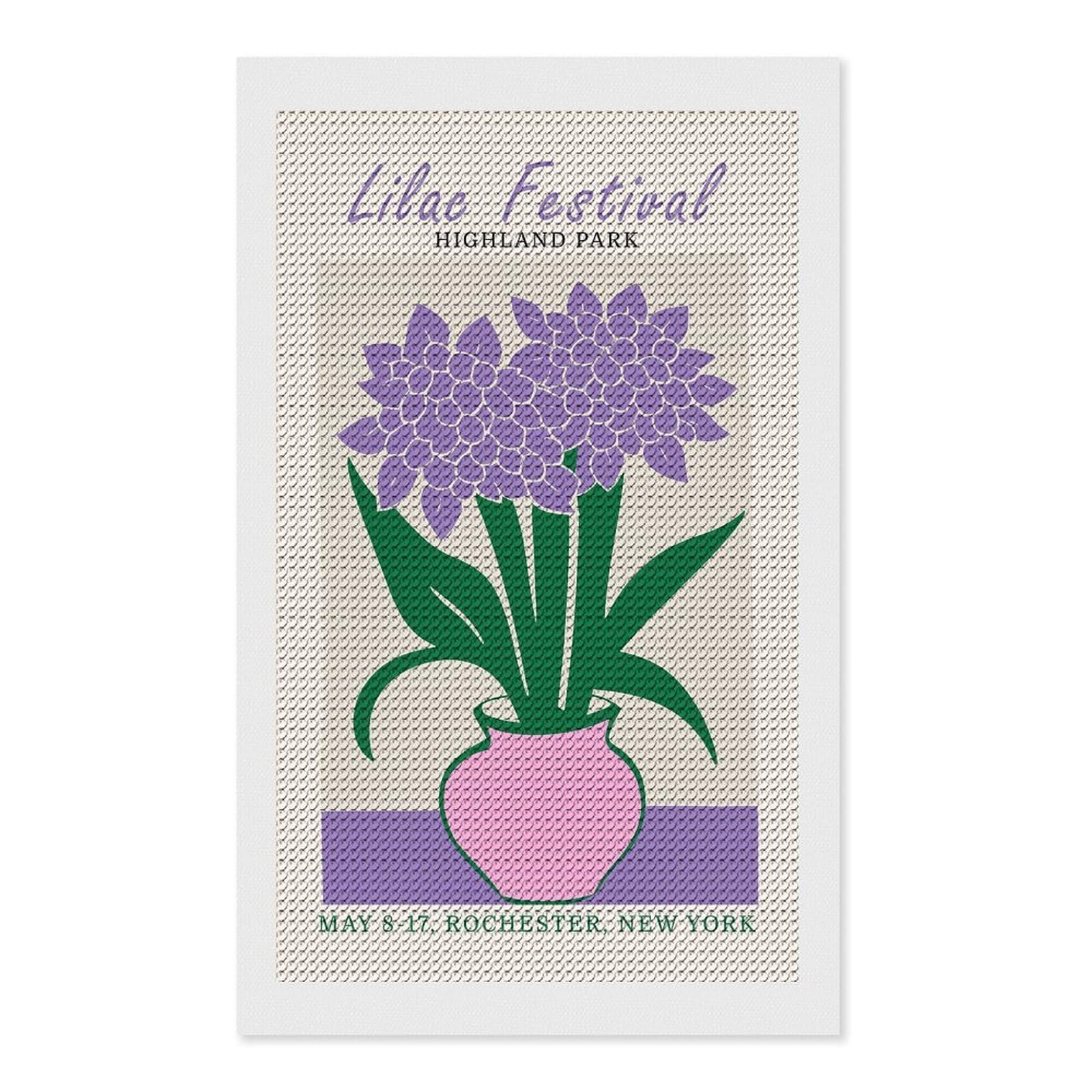 Junmoney Rochester Lilac Festival Diamond Art Kit 12"x20", Modern Decor, Farmhouse Decor, Home Wall Art, Festive Craft Gift, Handmade Wall Decor