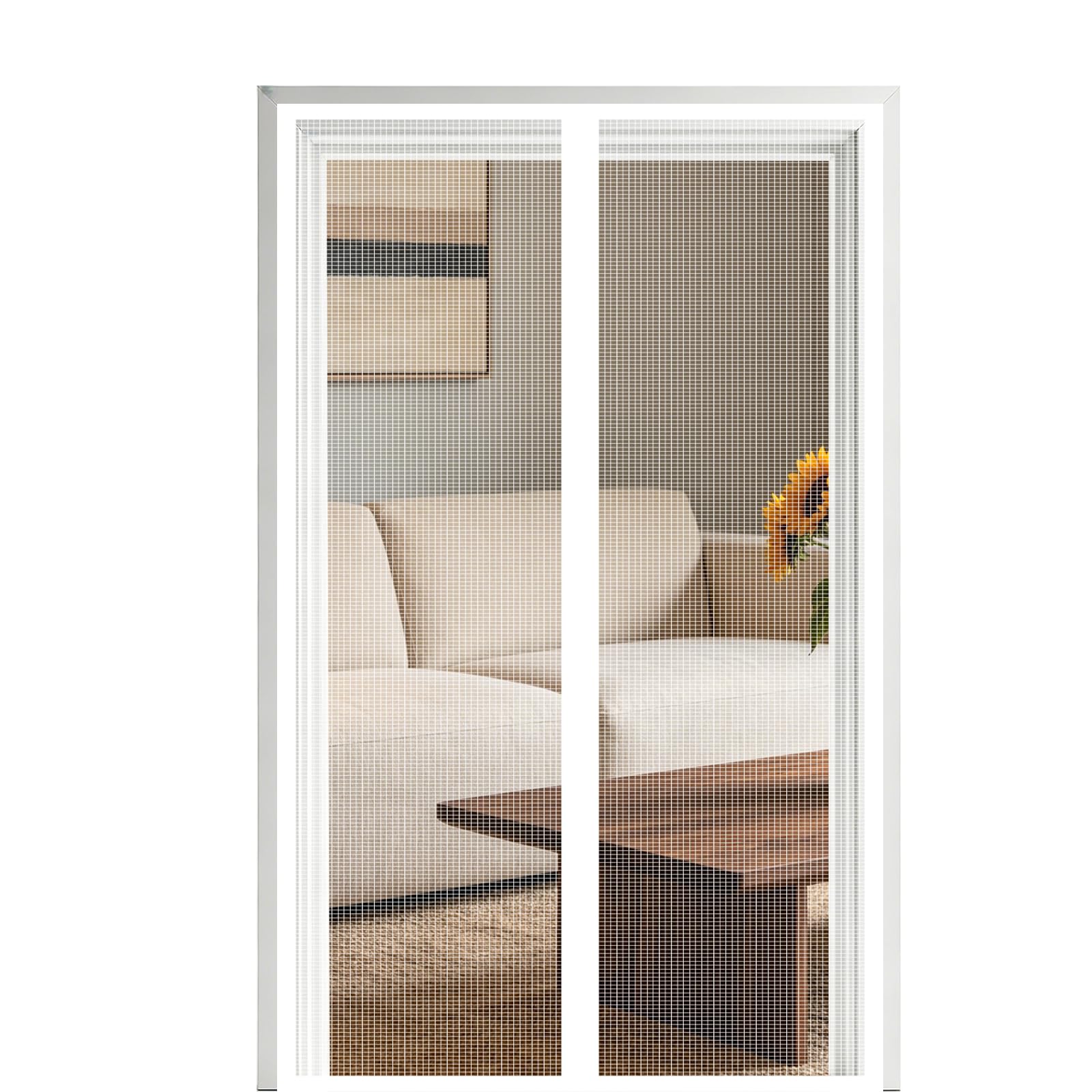 Screen Door 230 x 195 cm Self Sealing Powerful Magnets Heavy Duty Self-Sealing Mesh with Powerful Magnets & Full Frame Magic Tape Suitable for Patio Doors Balcony Bedroom, White