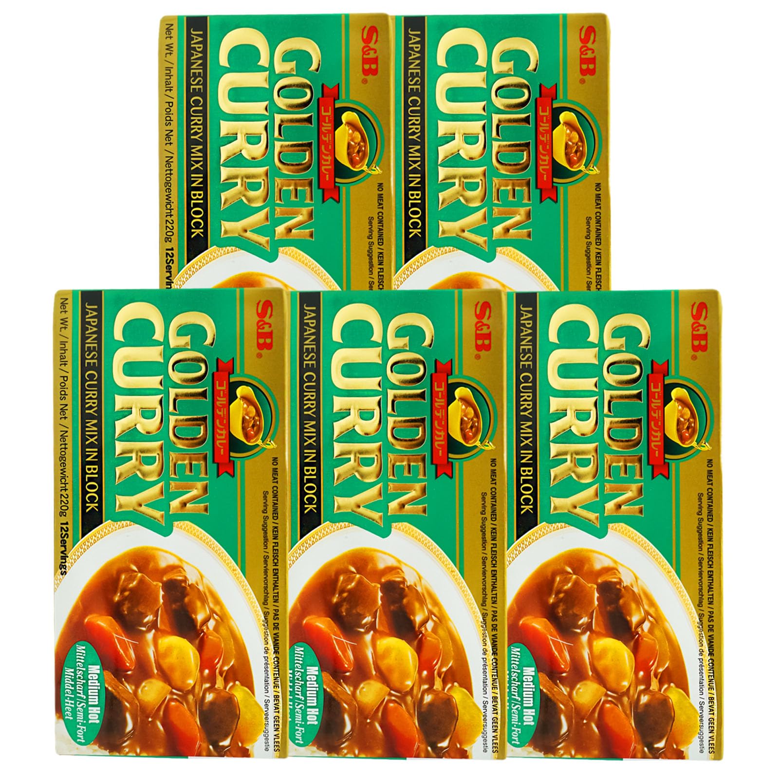 5er Pack (5x220g) S&B Japanisches Curry MEDIUM Hot (Papa Vo®)