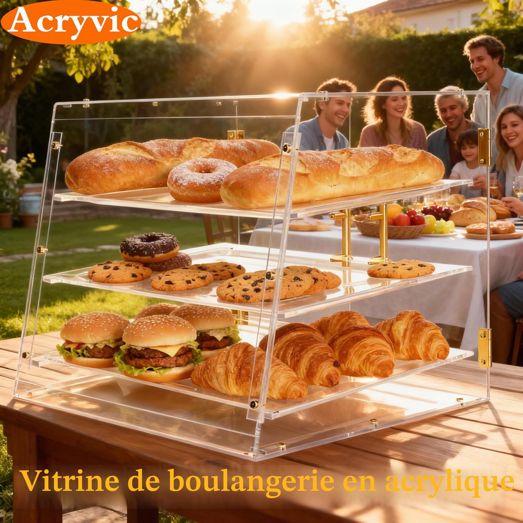 Vitrine commerciale de boulangerie avec portes magnétiques arrière, 53 x 43,5 x 42,6 cm, présentoir à pâtisserie, vitrine pour gâteaux, beignets