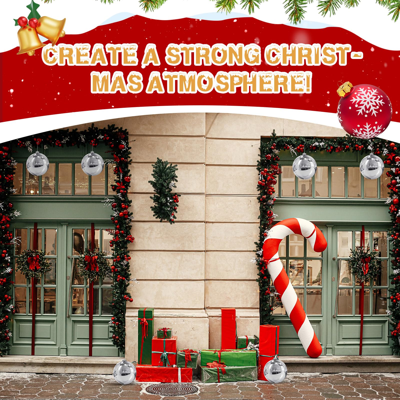 Hiboom Lot de 4 grandes boules de Noël en plastique à remplir pour sapin de Noël - Ornements à suspendre pour la maison, l'extérieur, les vacances, la pelouse, la cour, la fête (argenté)