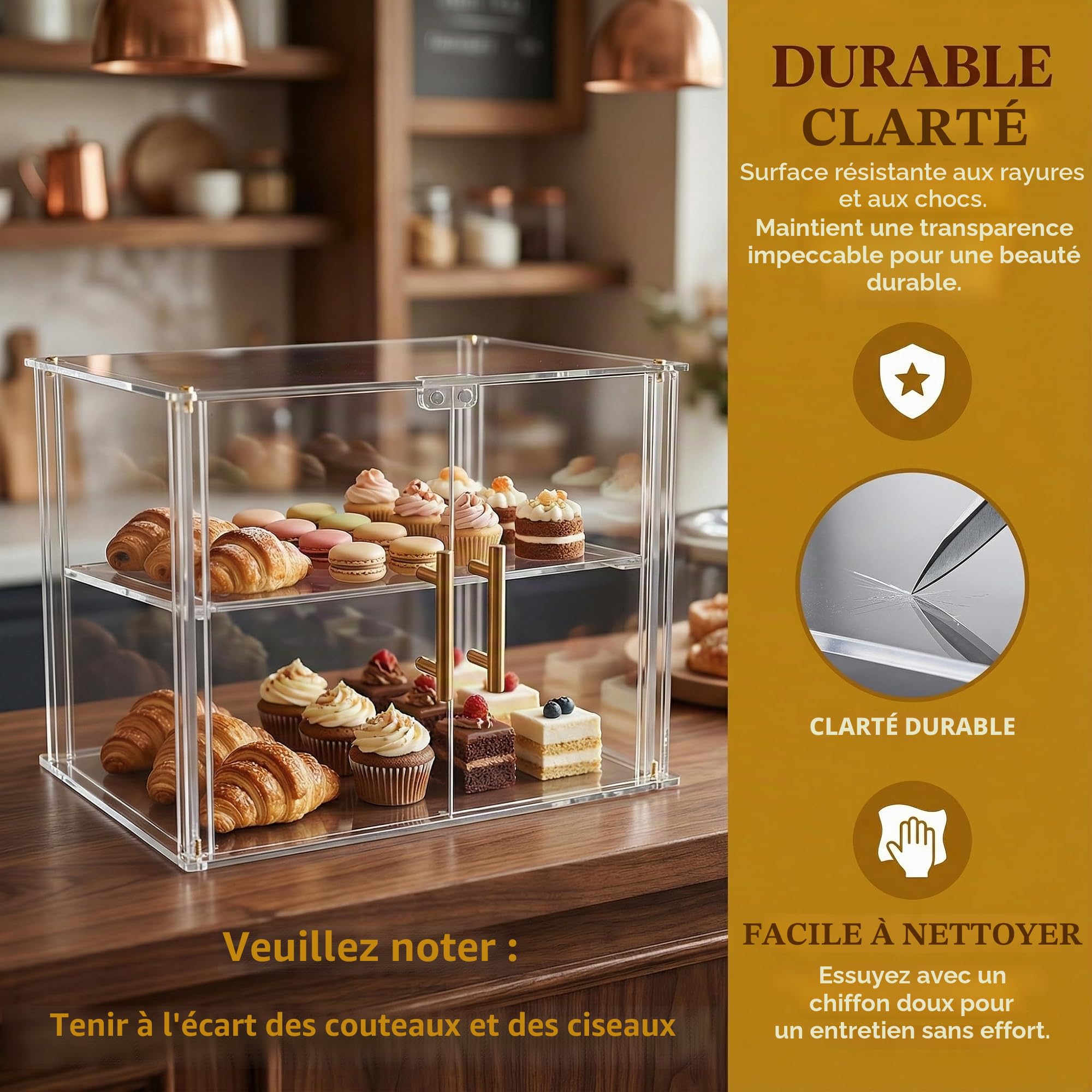 Vitrine de boulangerie à 2 niveaux avec porte magnétique, vitrine en acrylique transparent pour comptoir de cuisine, présentoir à pâtisserie, garde au frais pour beignets, bagels, gâteaux