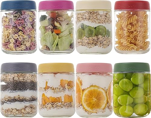 Miniatura 19 de Tarro de aderezo de ensalada de 2 onzas, paquete de 8, hermético, a prueba de fugas, pequeño tarro de salsa de vidrio con tapas, reutilizable para 2