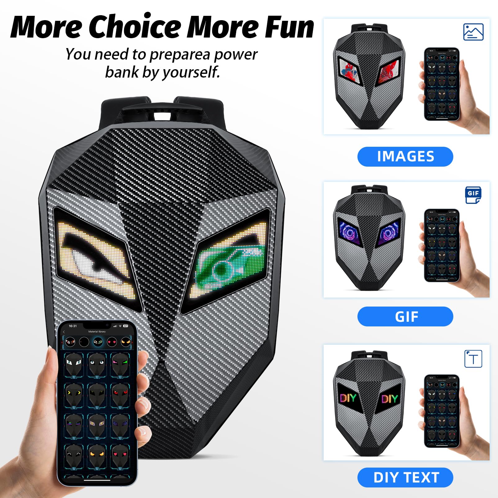 Mochila LED Knight de 19 pulgadas para Motocicleta para Hombres, Mochila de Conducción de Carcasa Rígida, Bolsa para Portátil de Motocicleta Impermeable, Pantalla Programable DIY a Todo Color y