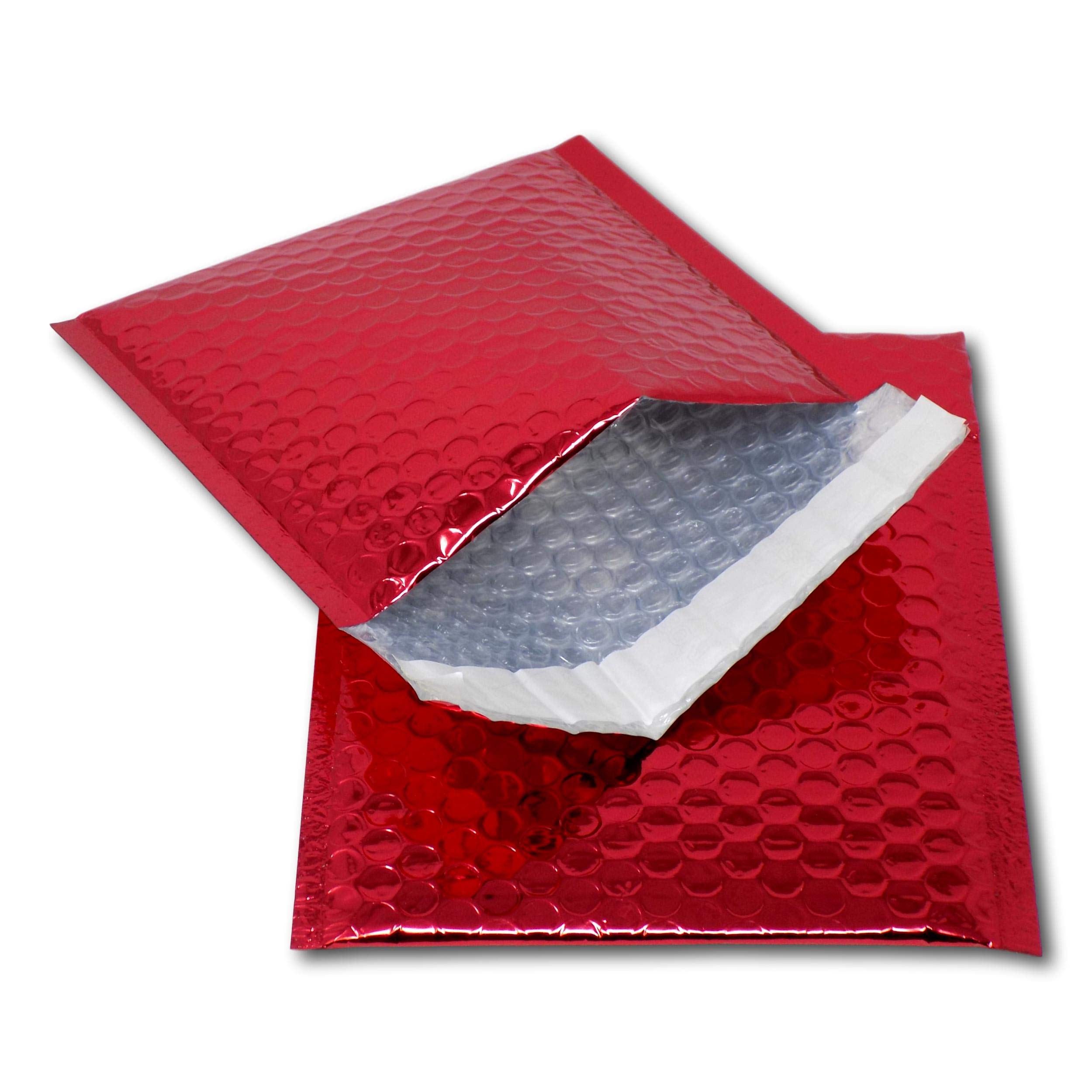 EPOSGEAR 50 Red Shiny Metallic Foil Bubble Padded Bag Mailing Envelopes - Perfect for Marketing, Promotions or and Alternative to Gift wrap (CD - 165mm x 165mm)