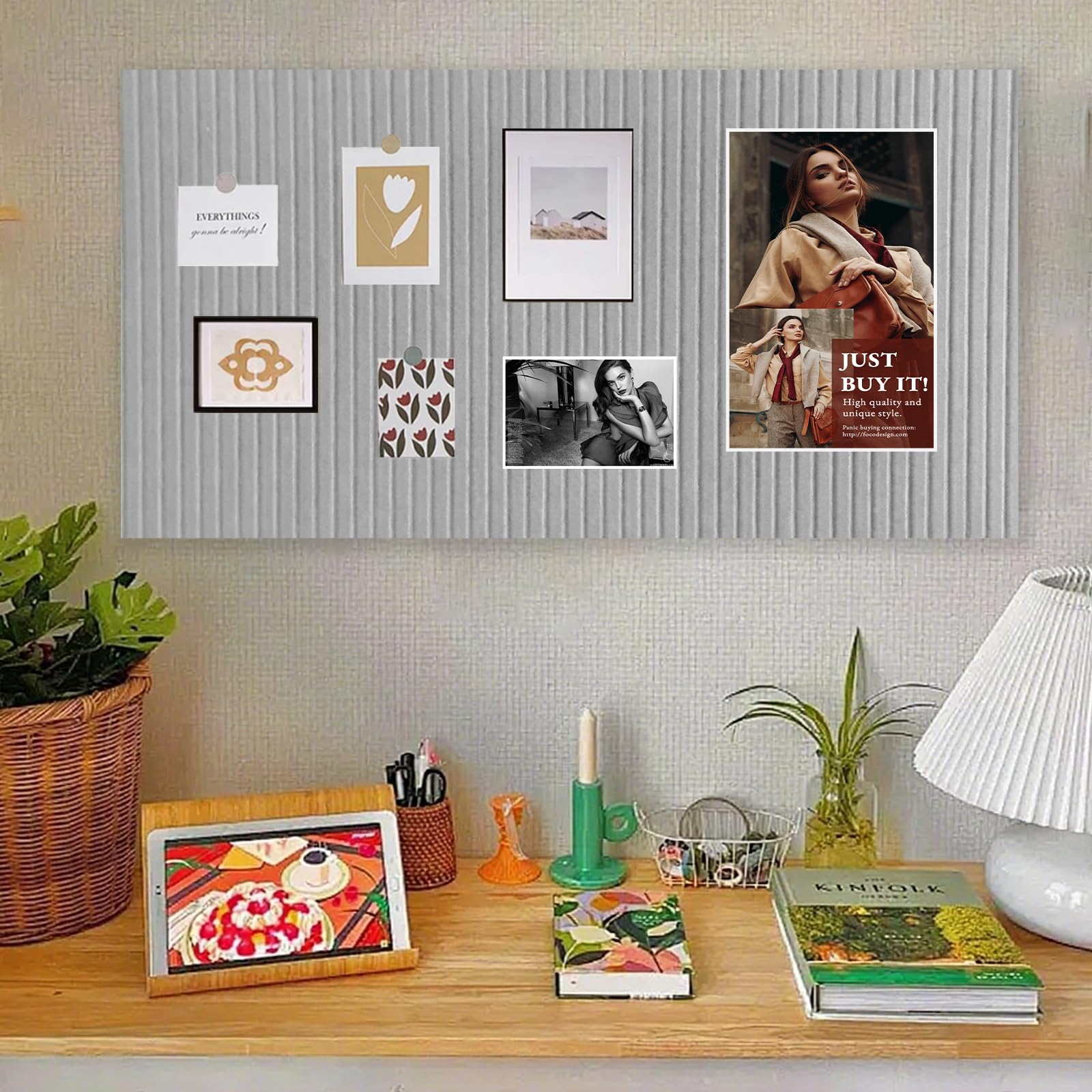 Große Pinnwand Selbstklebende Filz 40x80cm - Mit 35 bunten Nageln - Selbstklebende Filz-Steckplatte mit Klebefasern zur Wanddekoration in der Kinderküche, Schule & DIY, Memo, Bild und Ereignis,Grau