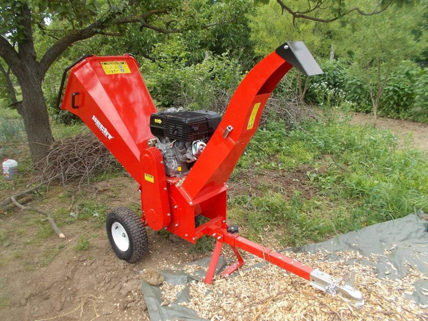 Hecht 6642 Wood Chipper set up in a garden, ready for operation