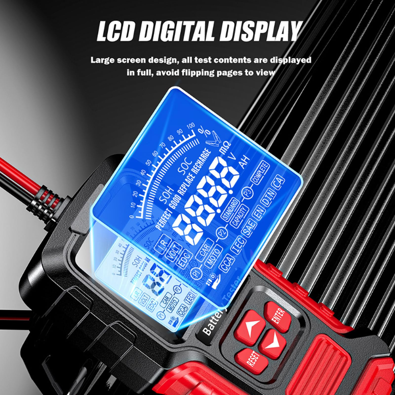 Tester akumulatora samochodowego 12 V 24 V: tester akumulatorów 12 V-24 V, duży wyświetlacz LCD, tester akumulatora samochodowego, zaciski miedziane o wysokiej czystości, do samochodów