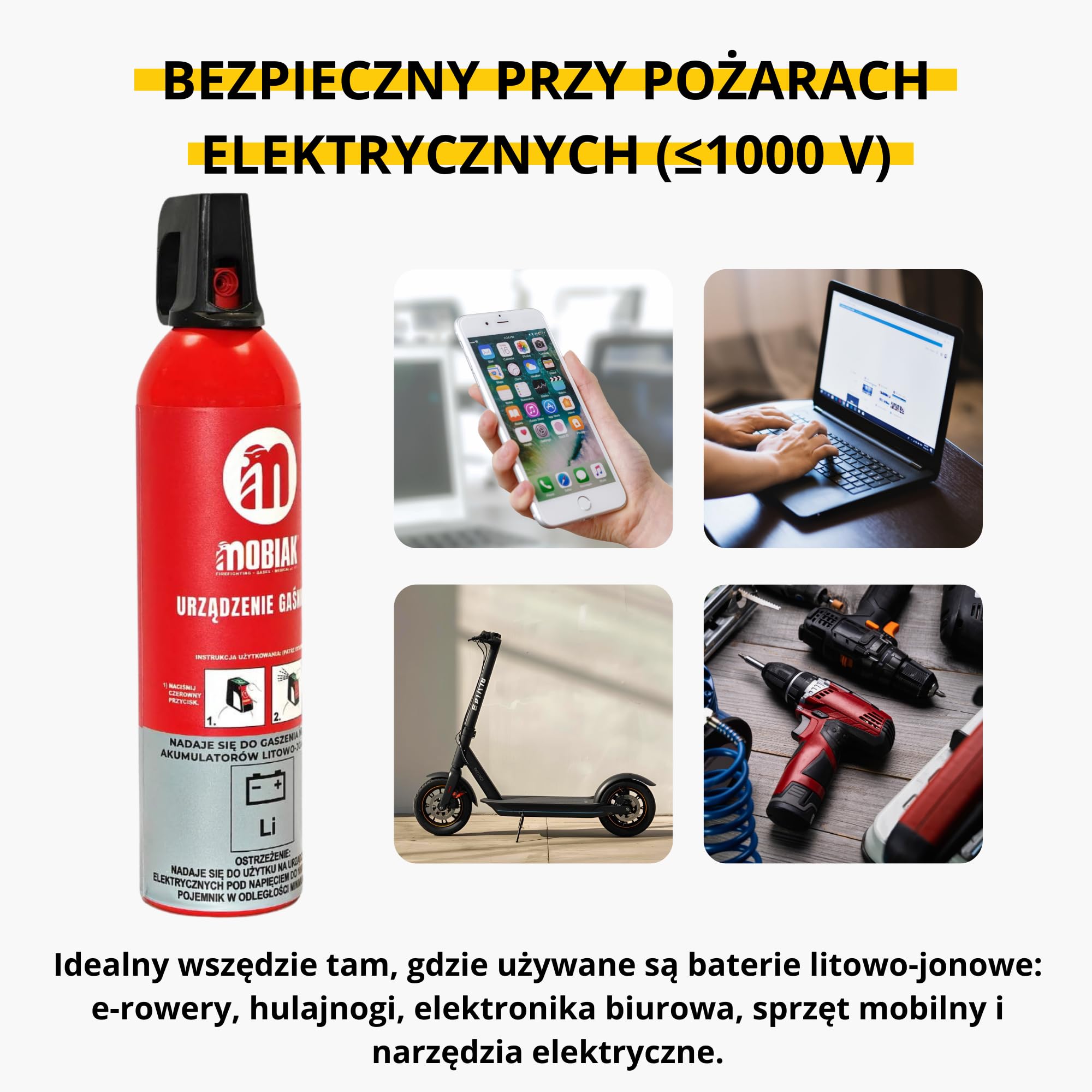 Gaśnica 750 ml | Pożary elektryczne | Spray gaśniczy do baterii litowych i akumulatorów | Bezfluorowa, bez PFAS | Do wnętrz i pojazdów