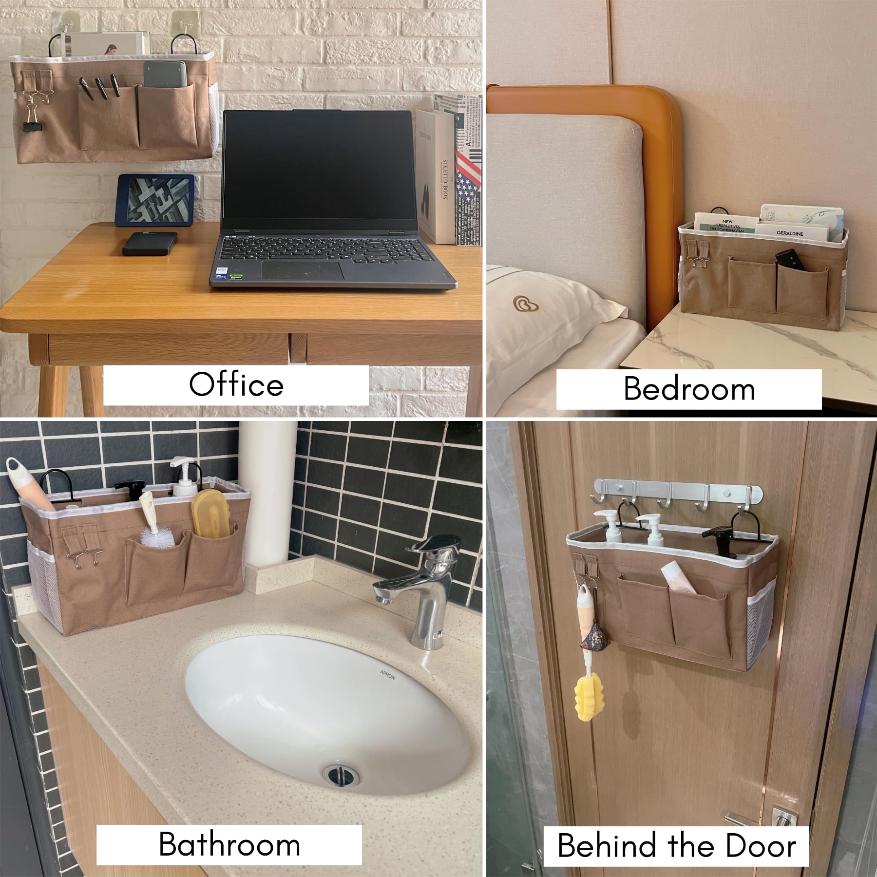 Kanrichu 2 grandi organizer da appendere alla parete, in tessuto di lino, con tasche, impermeabili, per cucina, camera da letto, ufficio, camper (cachi)