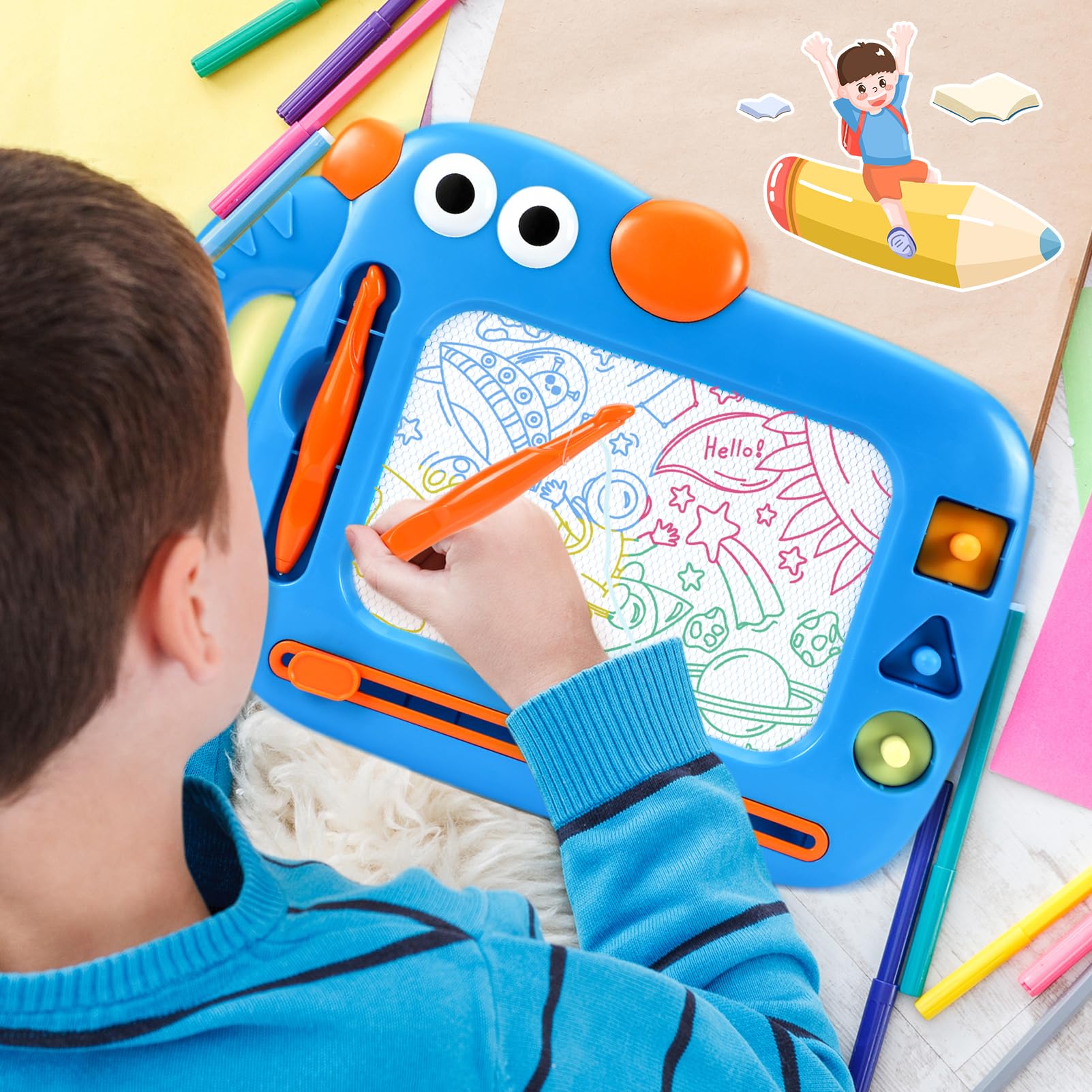 Tablero magnético de dibujo para niños pequeños, juguetes para niños de 1, 2, 3 años, almohadilla de tablero de garabatos sin ensuciar, tablero de escritura Magna, juguetes educativos para niños 9