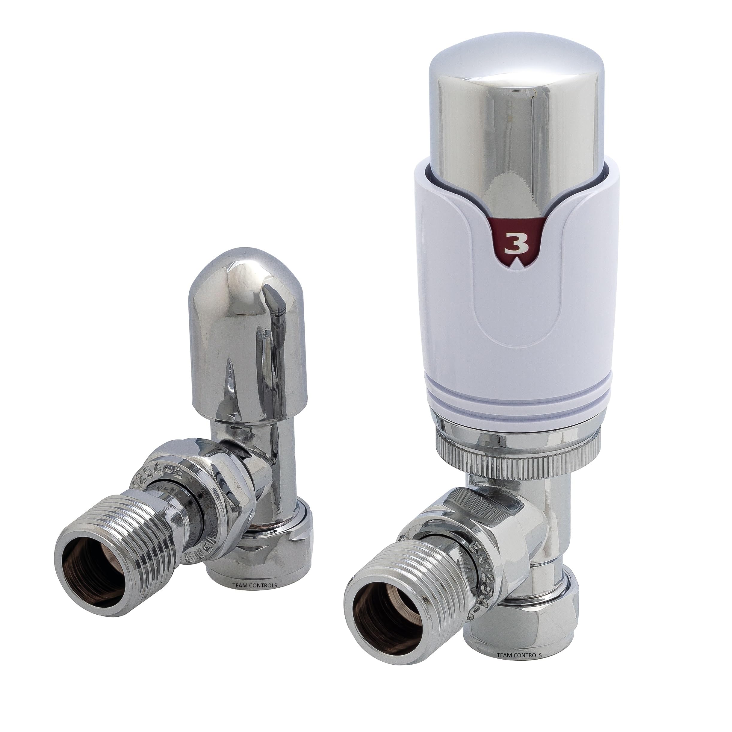 22.5 Team Controls Chrome/White Team Controls Thermostatic Radiator Valve 15Mm X 1/2'' Angled Trv Lockshield Pack