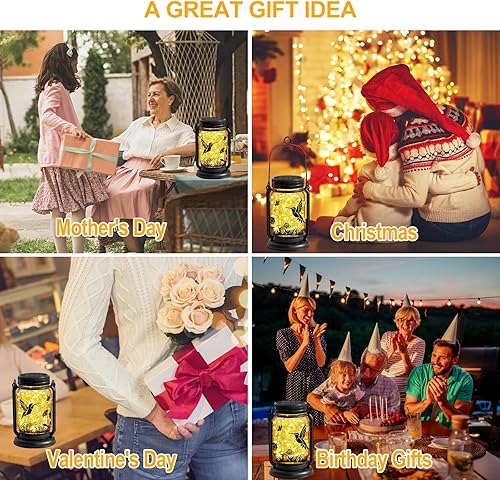 Miniatura 6 de Paquete de 2 linternas solares de colibrí para exteriores, regalos de cumpleaños para el día de la madre para mujeres, mamá, abuela, tarro de