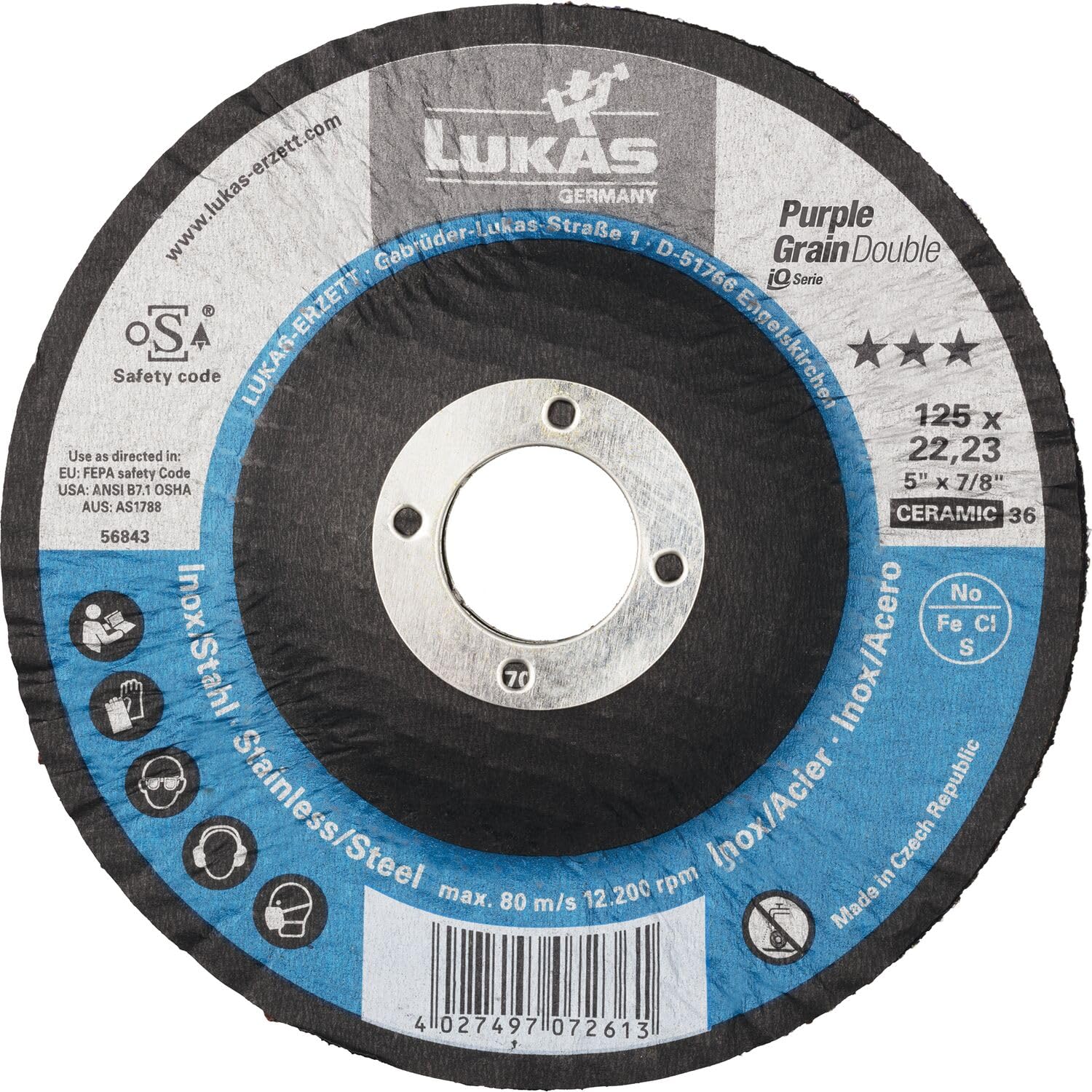 Lukas Schleifscheibe 125 mm Purple Grain Double für Hartmetall - Korn 36