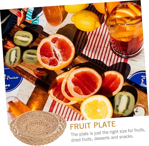 Miniatura 9 de Bandeja de mimbre para servir de ratán, cesta de pan tejida de mimbre, plato de mimbre para aperitivos de galletas, cenas, mesas de café, desayuno