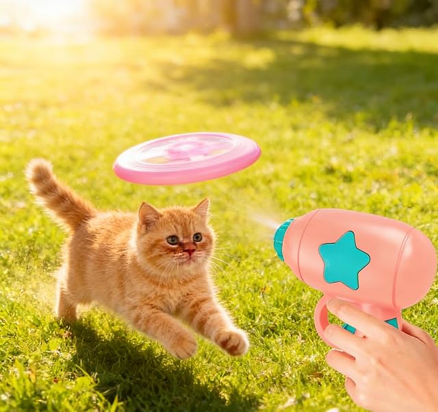 Foto 4 de 8 de Lanzador de Disco Volador para Gatos y Perros, Juguete Interactivo con Propuestas Propeleras Coloridas