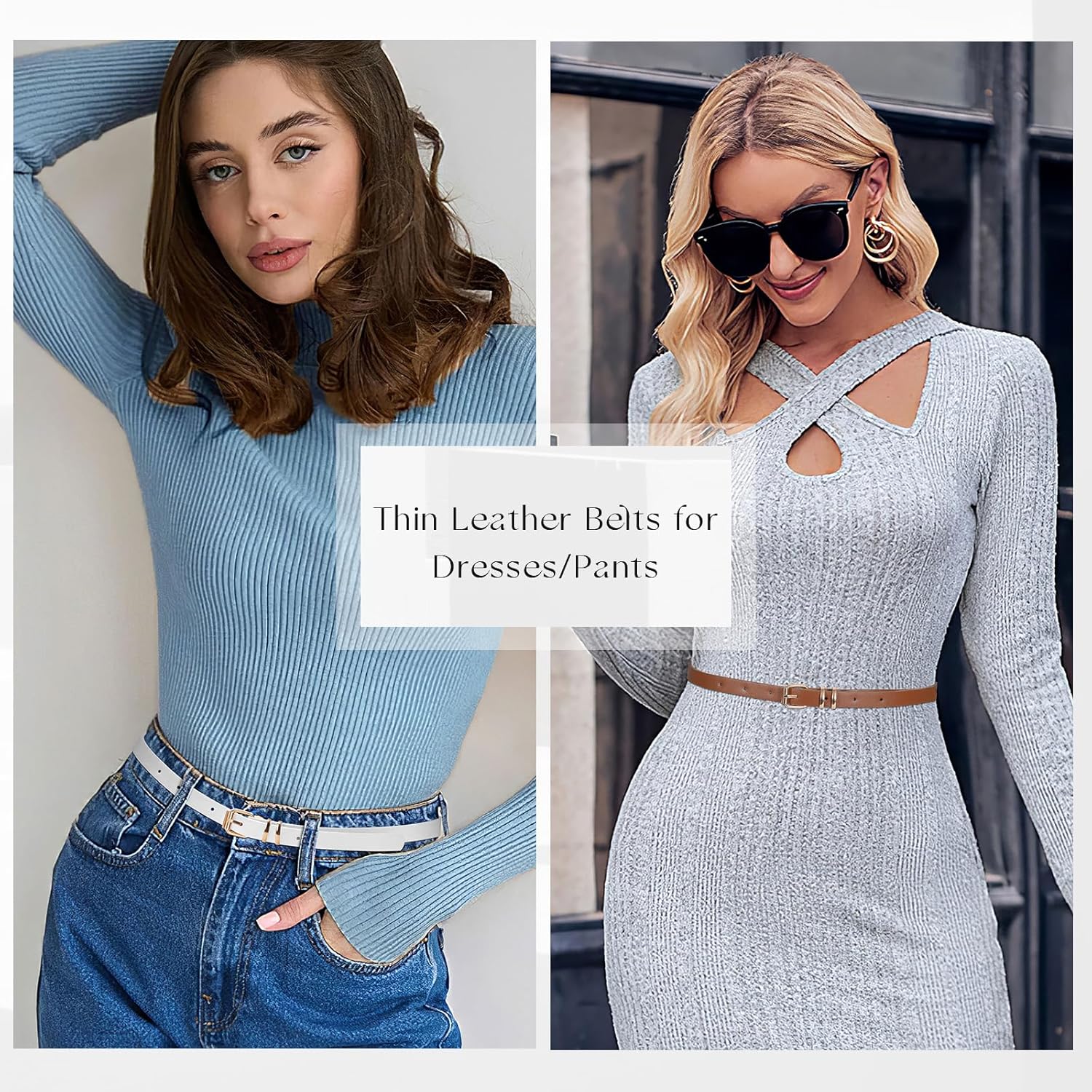 JASGOOD 4 Pack Skinny Women Leather Belt for Dresses Thin Waist Belt for Jeans Pants with Gold Buckle - Image 4