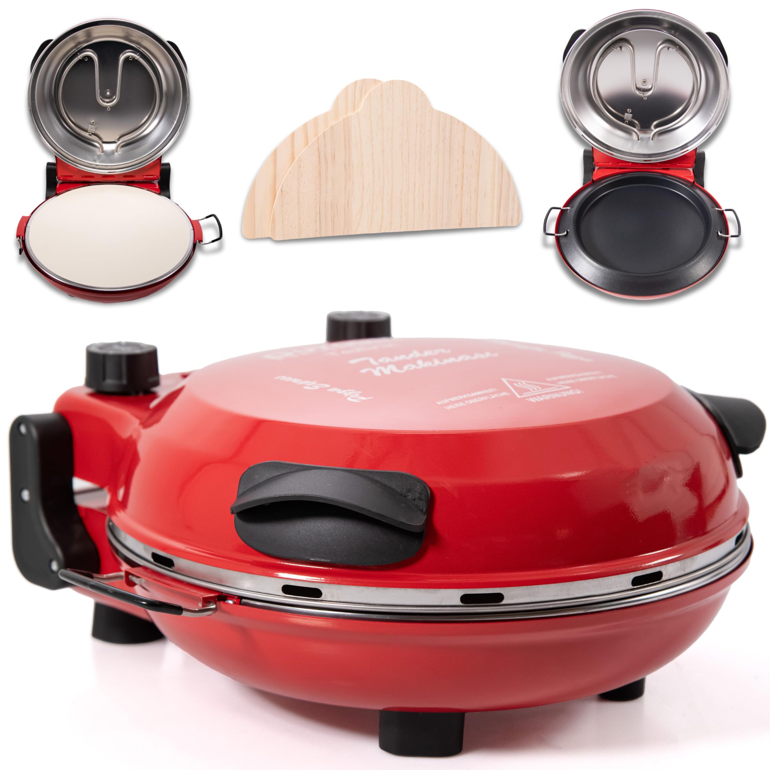 TruWare Pizzaofen elektrisch bis 400 Grad | Elektrischer Pizzabäcker mit Pizza-Schieber Steinplatte und Backblech | 32 cm Pizzastein