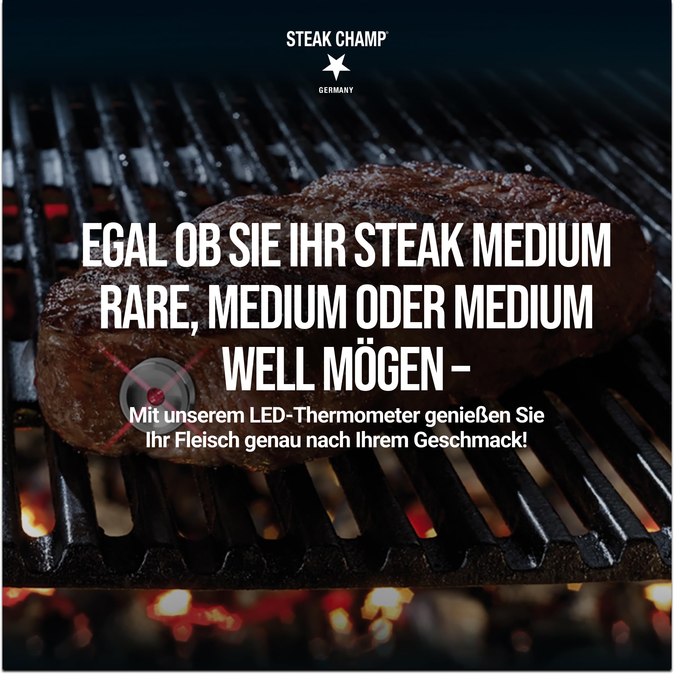 Steakchamp 3-Color Black, LED Steak Thermometer