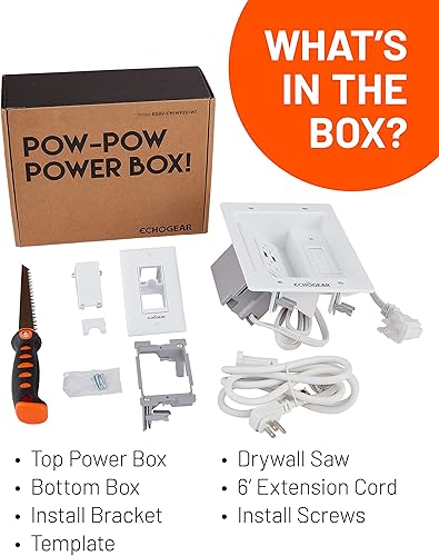 Miniatura 7 de ECHOGEAR Ocultador de cable de pared para TV con salidas de CA y puertos USB, oculta los cables detrás de la pared, incluye plantilla, sierra y