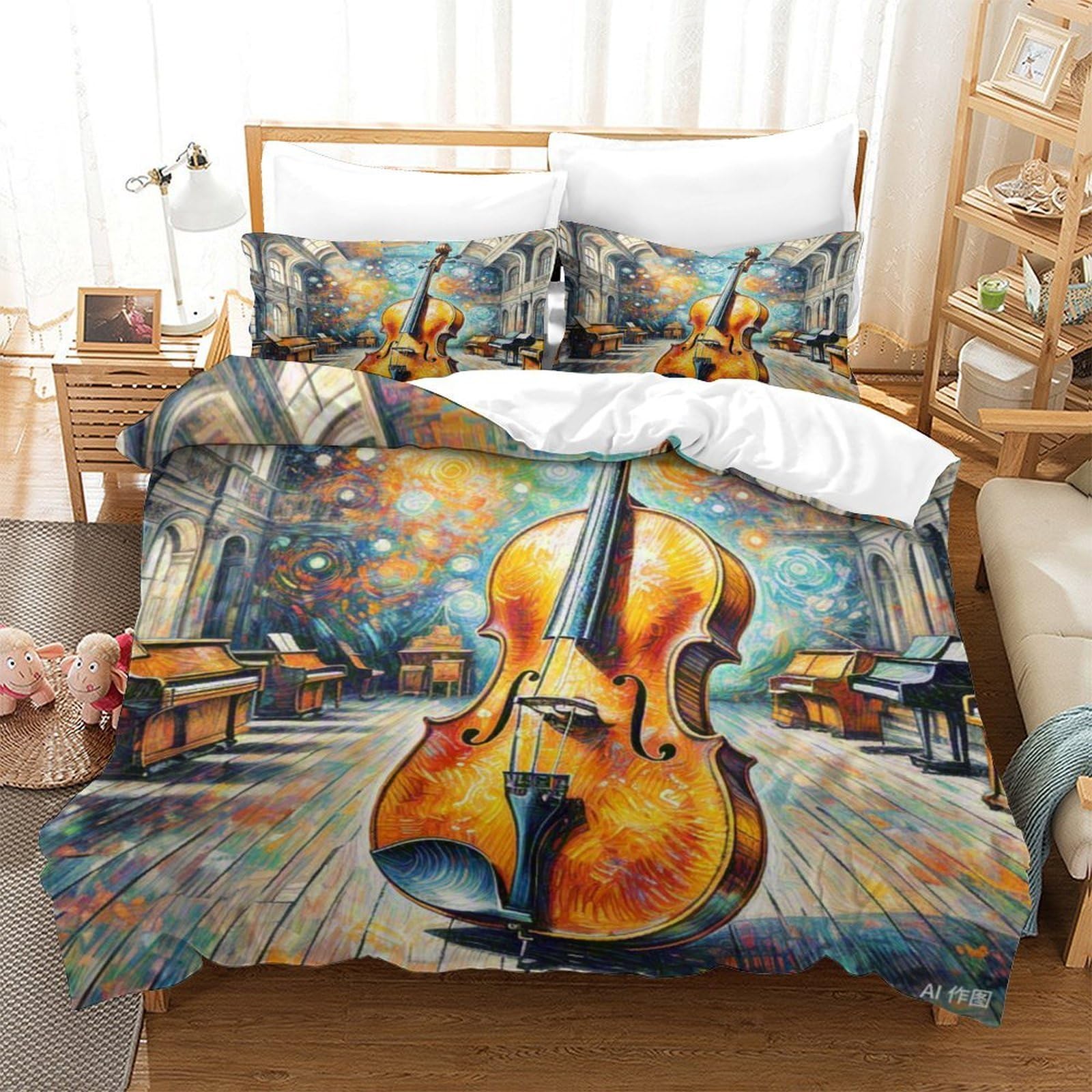 Violoncelle imprimée en 3D housse de couette en microfibre 140x200cm pour lit simple ado