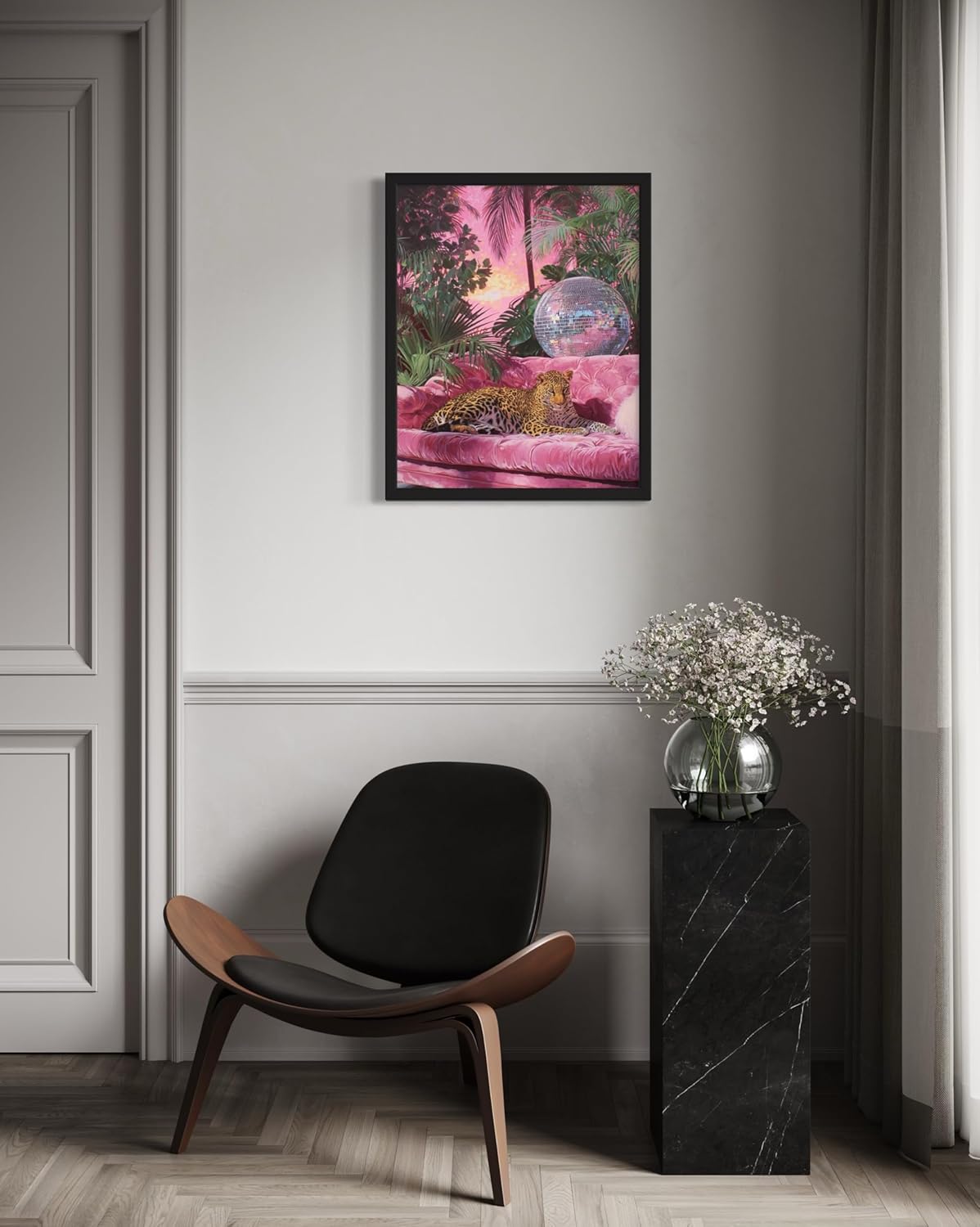 Leopard Art Print Poster with Disco Pink Posters for Room Aesthetic Blush Pink Wall Decor Wall Art Home Bedroom Bathroom Decor 234 (Leopard, 24L" x 18W", Unframed)