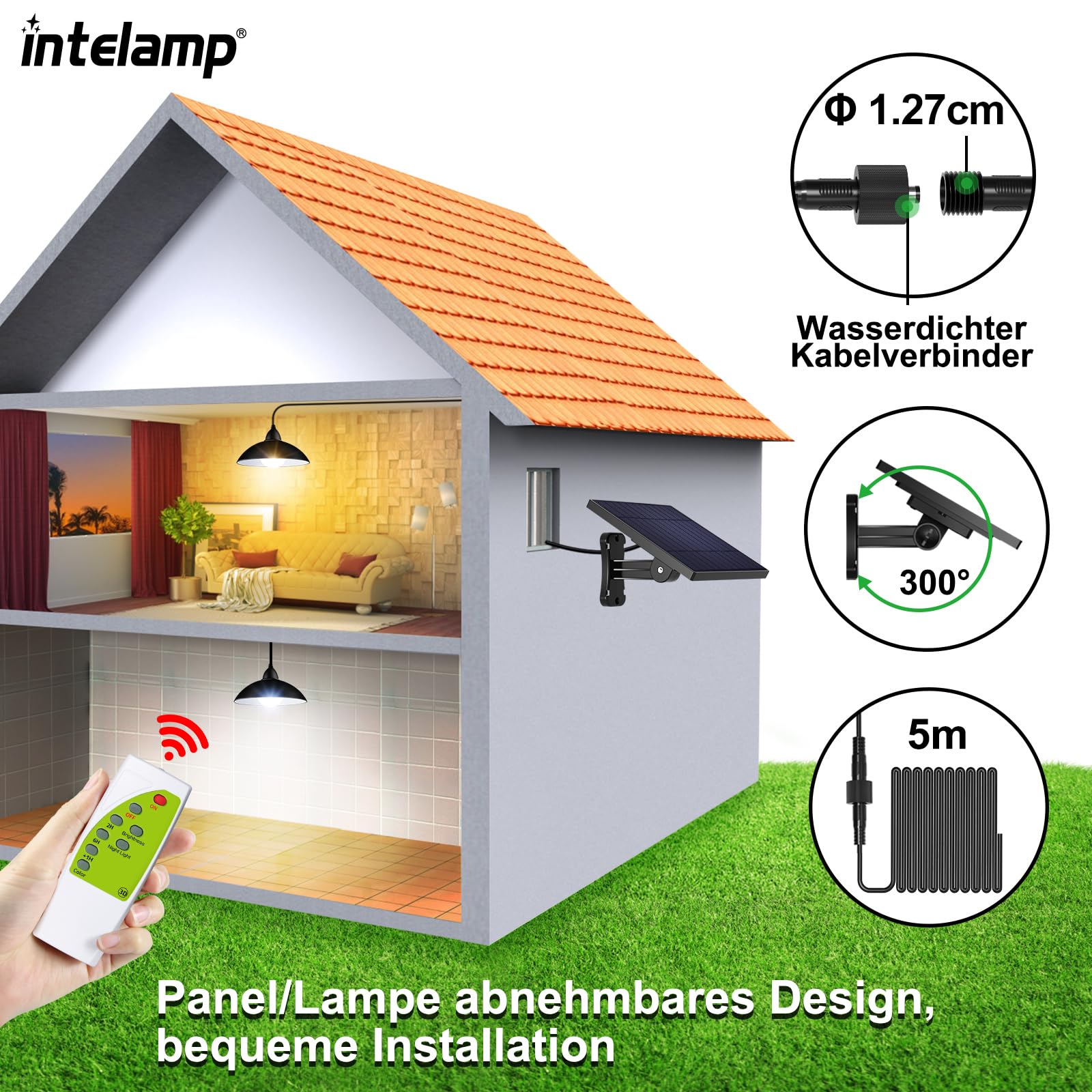 intelamp Lámpara colgante solar, lámpara solar para exterior colgante con mando a distancia, luces solares colgantes, IP65 impermeable, para jardín, terraza, balcón, cenador