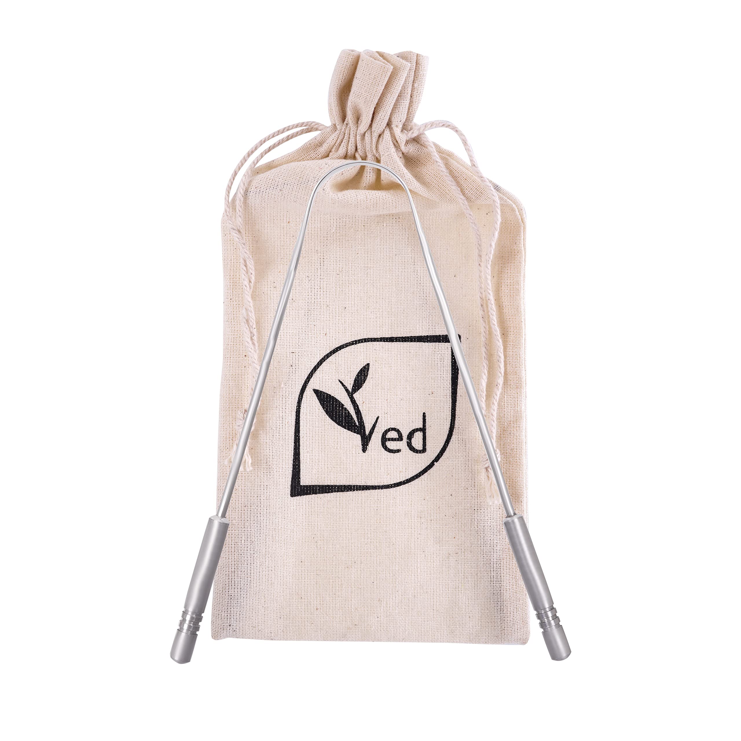 Ved100% Pure Stainless Steel Tongue Scraper with Eco Friendly Travel Bag, Natural Stainless Steel Tongue Cleaner,Use Good Grip Comfortable Handle.