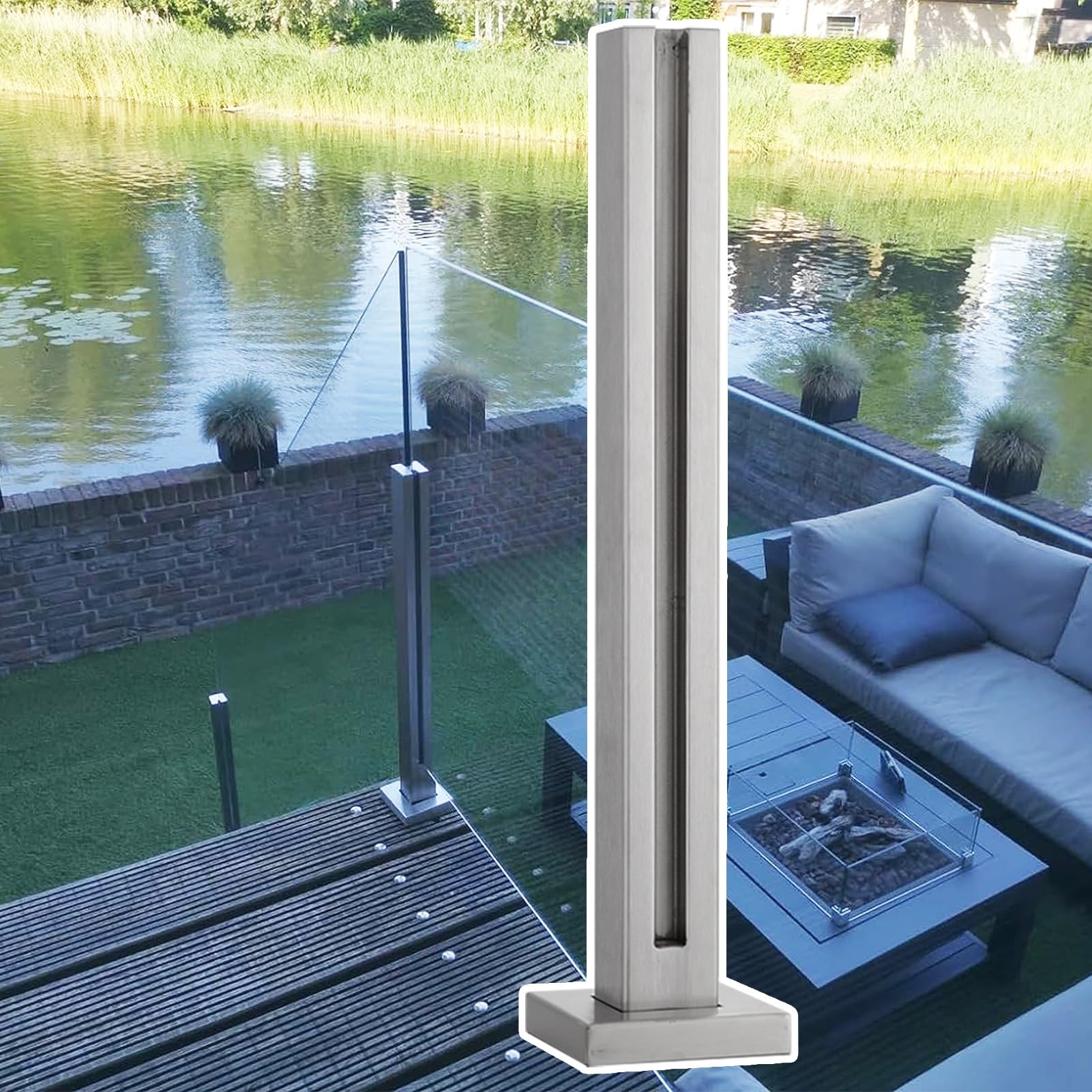 Ringhiera in Vetro Kit Balaustra in Vetro per Piattaforme di Scale, Balaustre per Esterni con Viti e Basi, Vetro Quadrato Ringhiera Spigot Post Pannelli di Vetro Morsetti ( Color : Silver-End Post , S