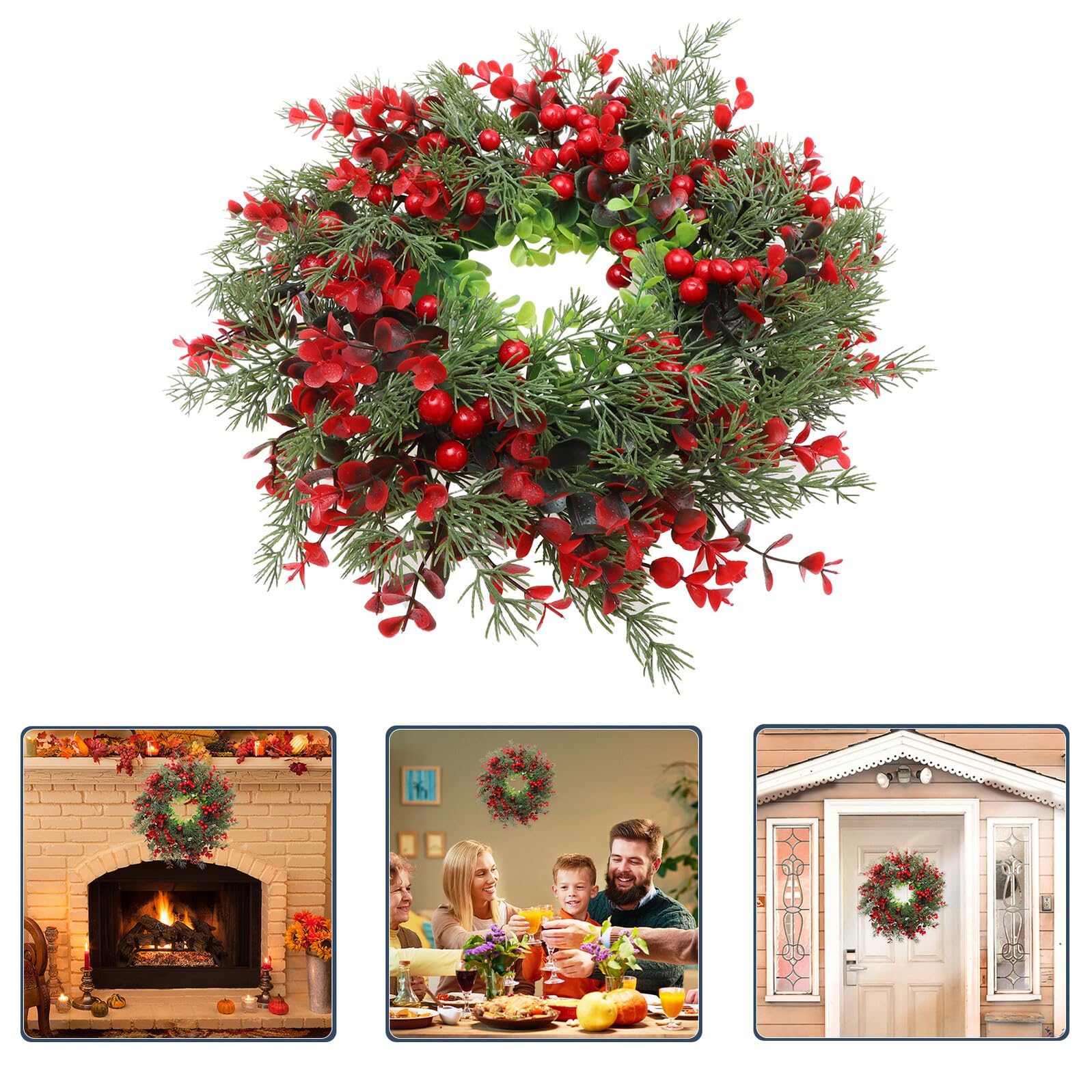 Cabilock 3piezas Guirnalda Navideña Artificial de Colgador de Puerta Navideña Bayas Rojas Eucalipto Decoración de Pared para Fiesta Navideña