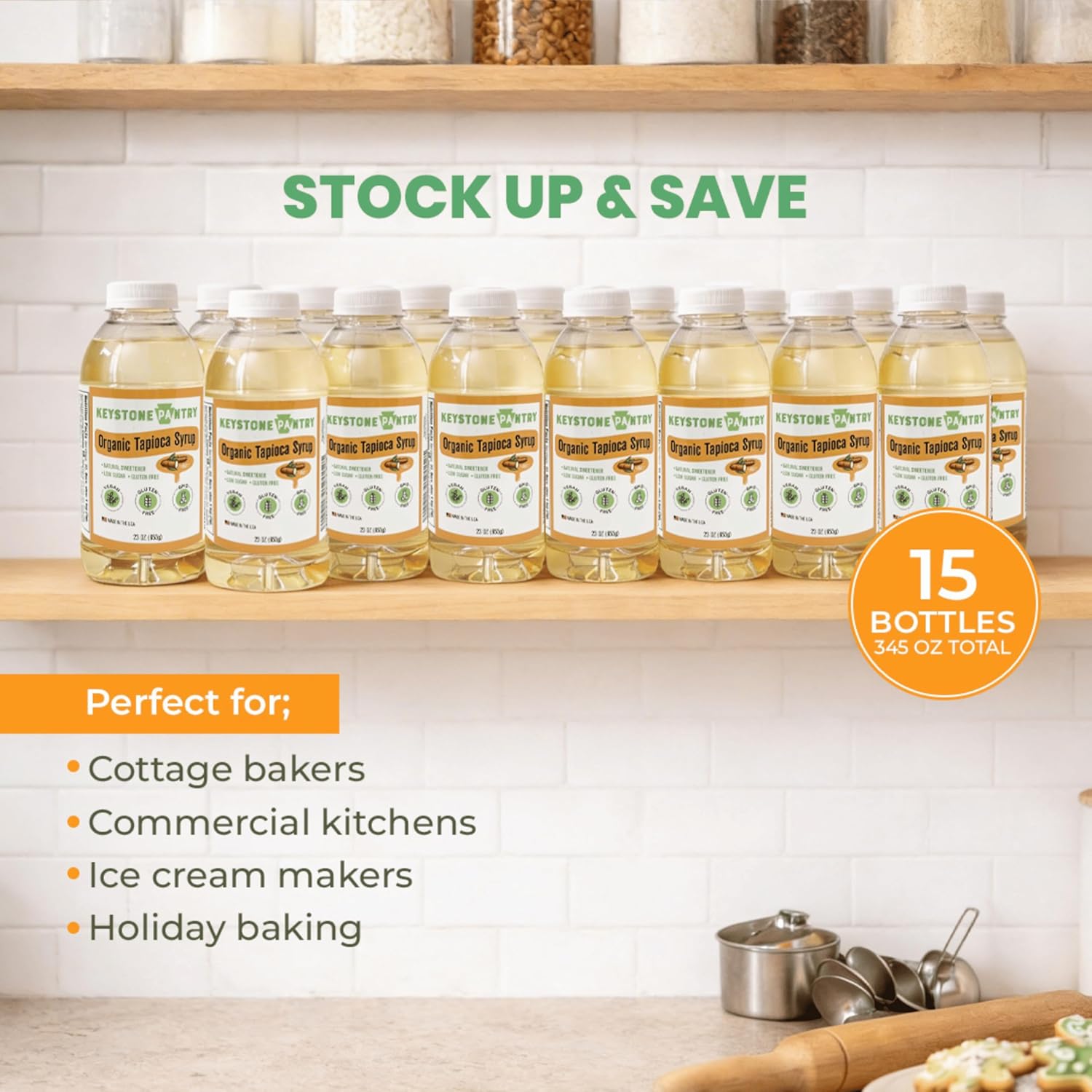 Keystone Pantry Organic Tapioca Syrup – 23 OZ Bottle – Vegan, Gluten Free – HFC, Corn Syrup Substitute – Syrup for Baking, Alternative Sweetener – Make Homemade Fudge, Ice Cream & More – 3 BOTTLES