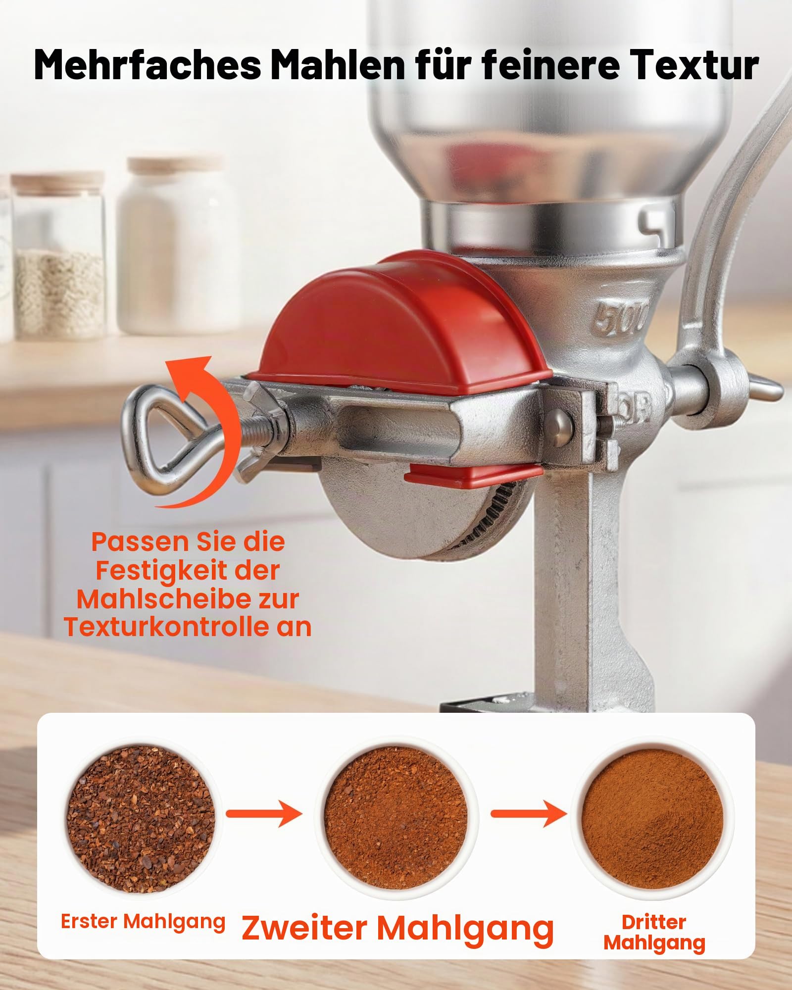 VEVOR Getreidemühle Manuell aus Gusseisen, Handkurbel Kornmühle mit Hohem Trichter & Tischklemme, Malzmühle Kaffeemühle Gewürzmühle für Kaffeebohnen Gewürze Weizen Mais Nüsse, inkl. Staubschutzhaube