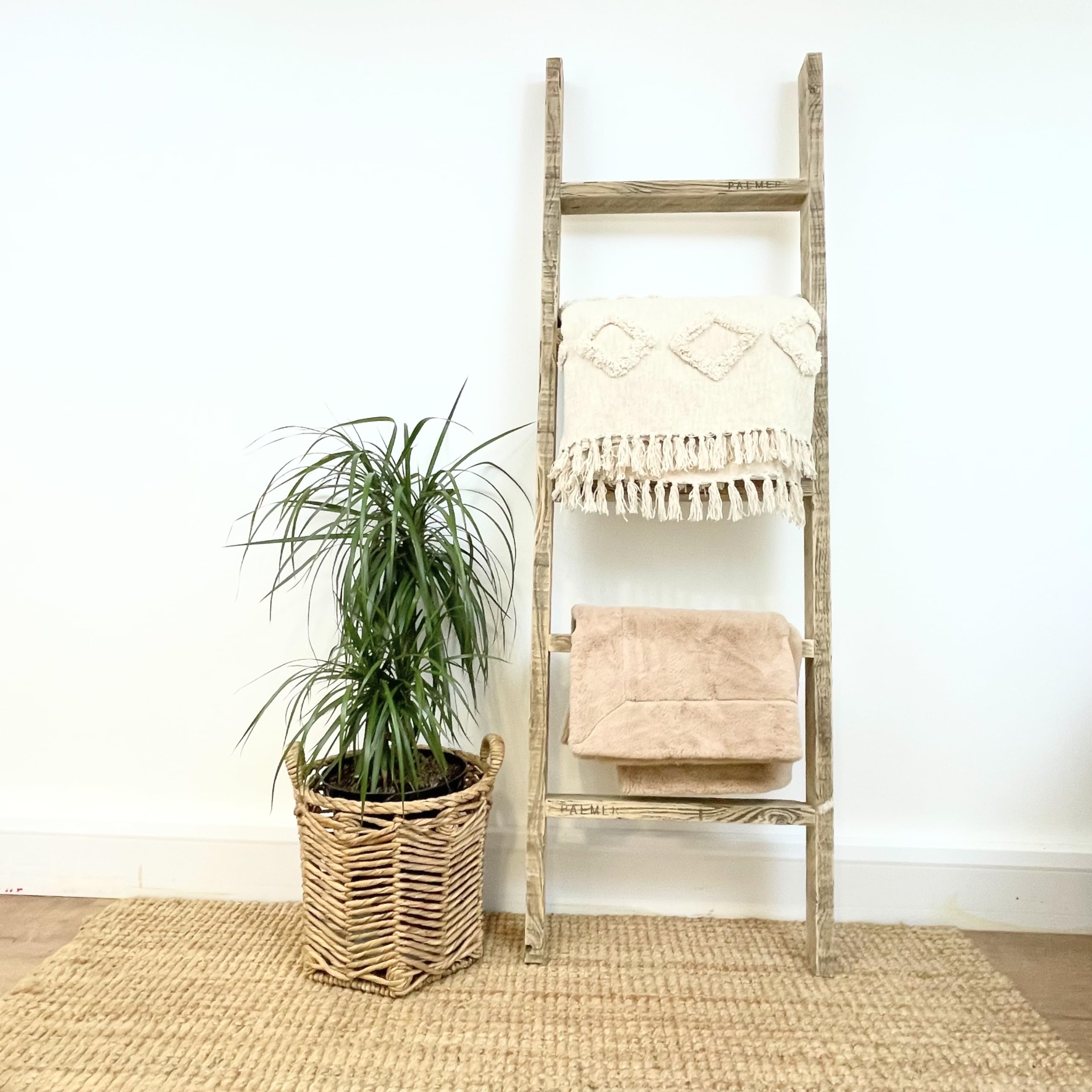 Portasciugamani alto in legno massello di recupero, scala, stile rustico, per la casa, 0,9 m x 60 cm, rovere medio, ideale per bagno e soggiorno