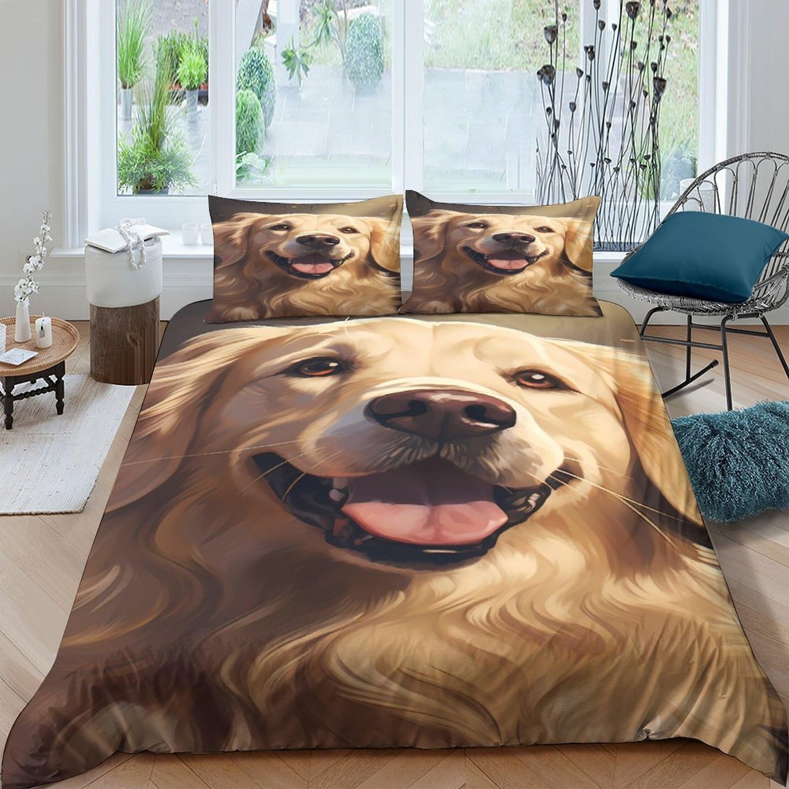 Ctjqhvkz Style-5 3D Printed Golden Retriever Fitted Sheet Microfiber Soft Dog Pattern Bed Cover For Bedroom Dorm Mattress Decor Single（135X200cm）