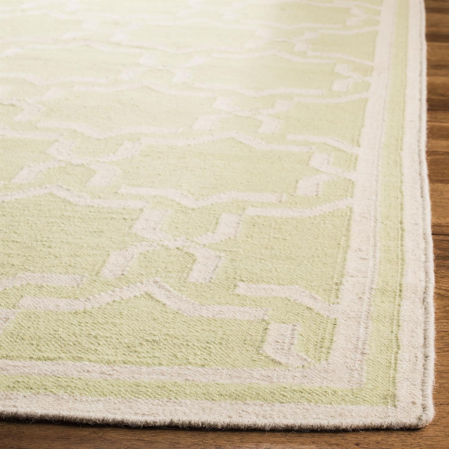 Ivory and Light Green Geometric Wool Square Rug, 6' x 6'