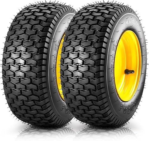 MaxAuto 2 neumáticos delanteros de 16 x 6.50-8 para tractores de jardín, cubo de desplazamiento de 3 pulgadas con rodamientos de 3/4 pulgadas,