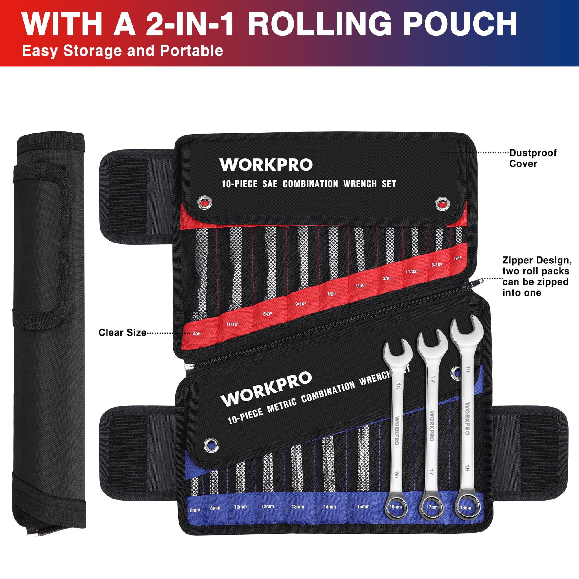 WORKPRO 20-Piece Combination Wrenches - Metric & SAE -2 WORKPRO 20-Piece Combination Wrenches - Metric & SAE -2