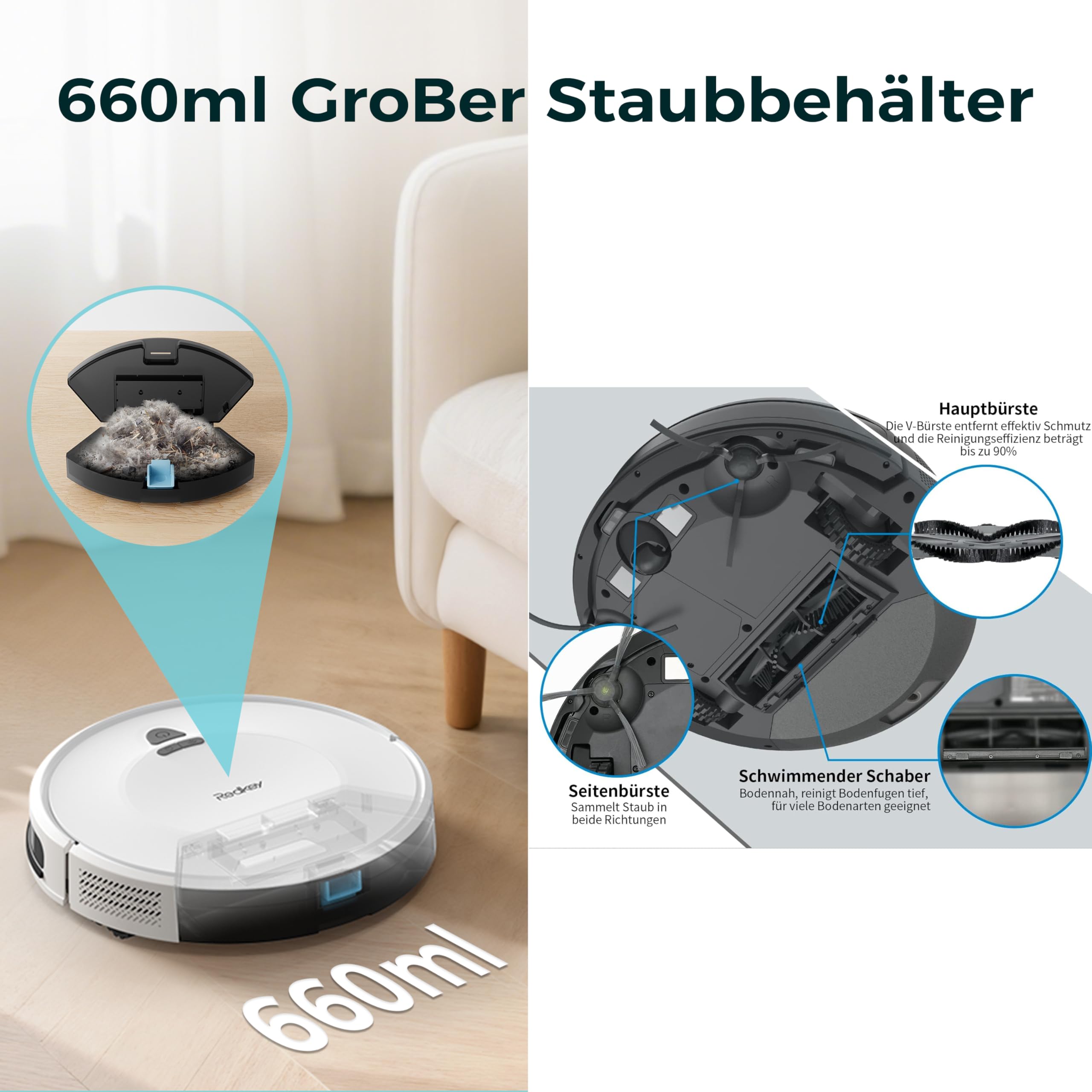 Redkey E6 robot odkurzający o sile ssącej 3800 Pa, dynamiczna nawigacja, czas pracy do 140 min, odkurzacz automatyczny ze stacją ładującą, pilotem zdalnego sterowania i aplikacją, idealny do sierści