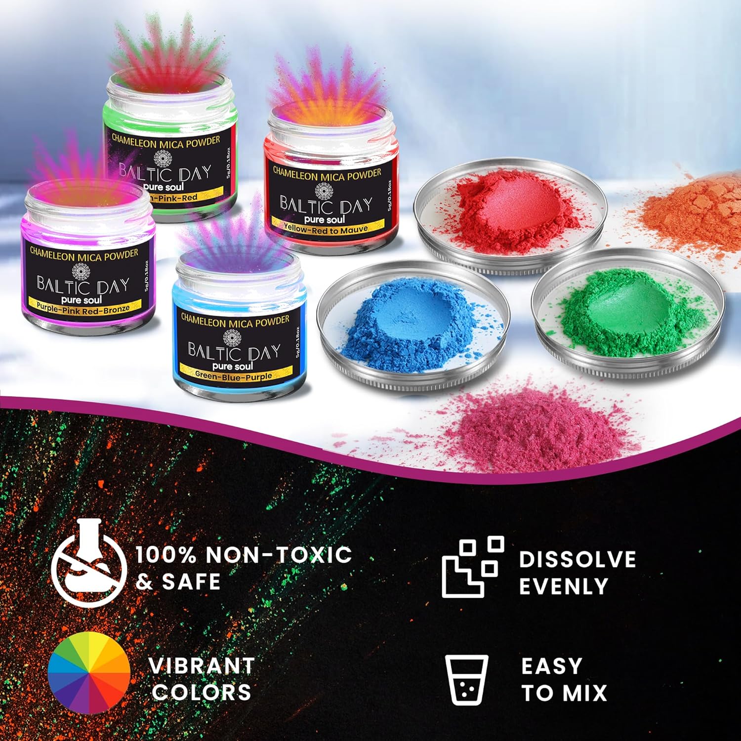BALTIC DAY - Chameleon Mica Powder, 8 Jars of Color Shift Mica Powder Set - Epoxy Resin Color Pigment Powder - Chameleon Powder - Holographic Mica Powder - Nr2 - Image 4