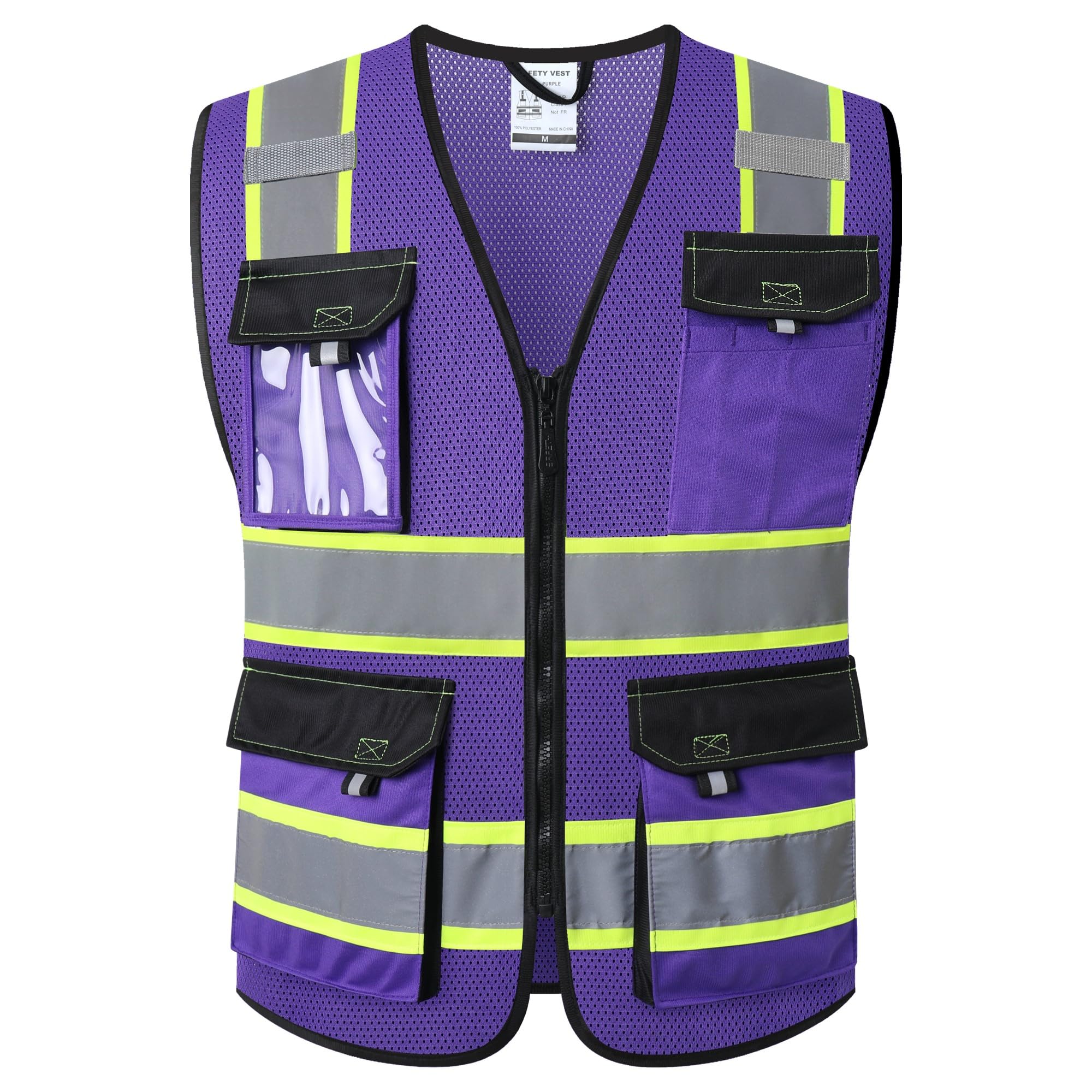 JKSafety Hi Vis Reflective Safety Vests for Men Women High Visibility Vest with Pockets Mesh Fabric Construction Safety Apparel Neon Vest for Work (220-PurpleB 3XL)