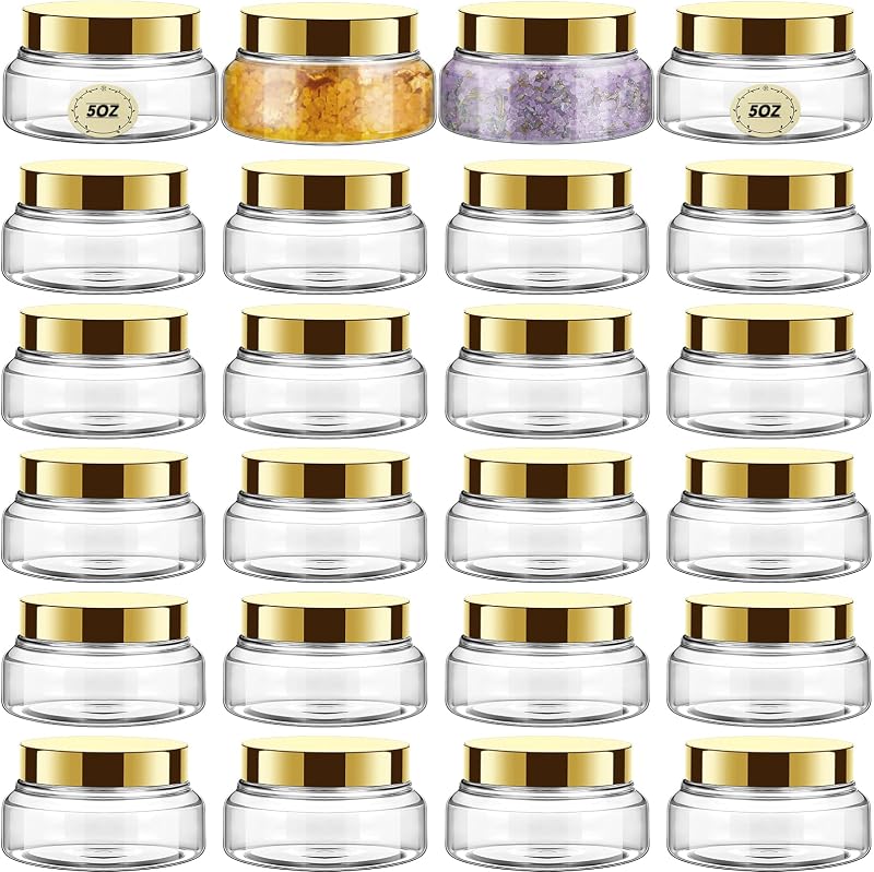 Tessco for you Frascos Cosméticos Recarregáveis de Plástico com Tampa, 5 oz, Dourado, Pacote com 24